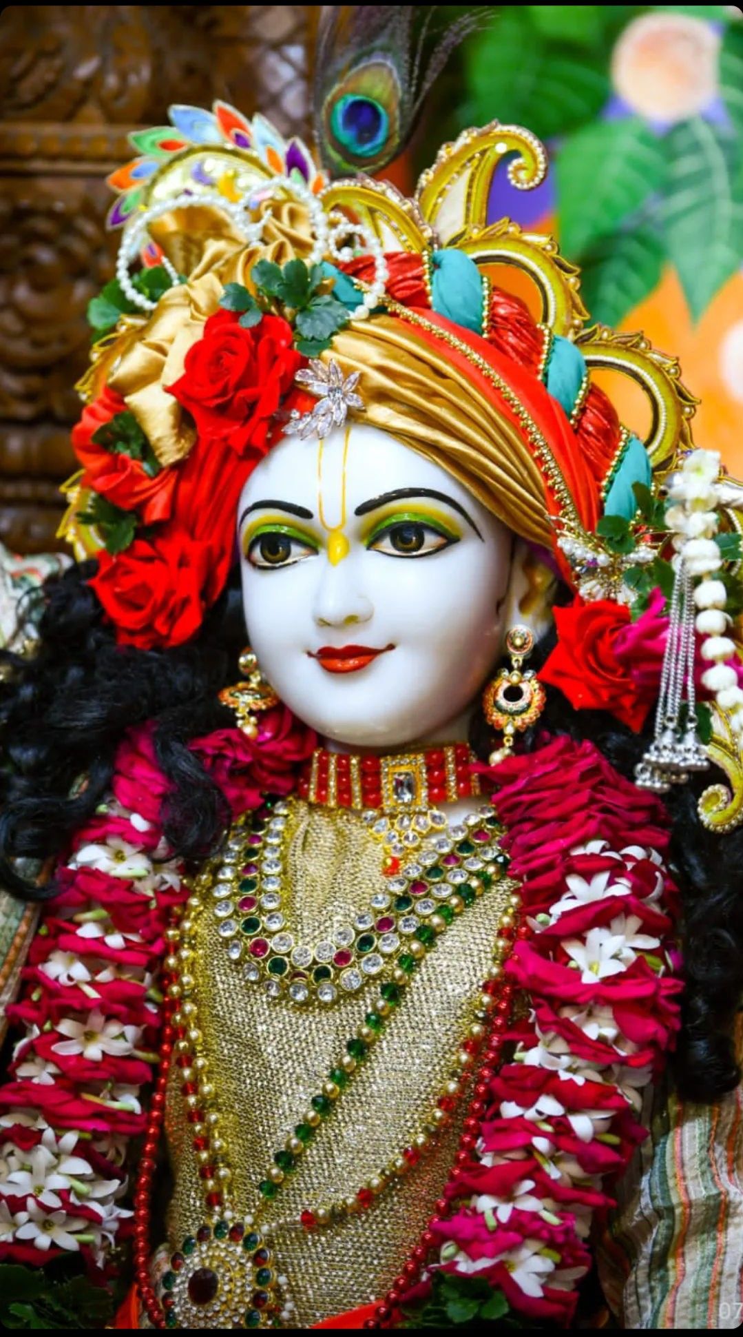 Krishna adorned in floral jewelry