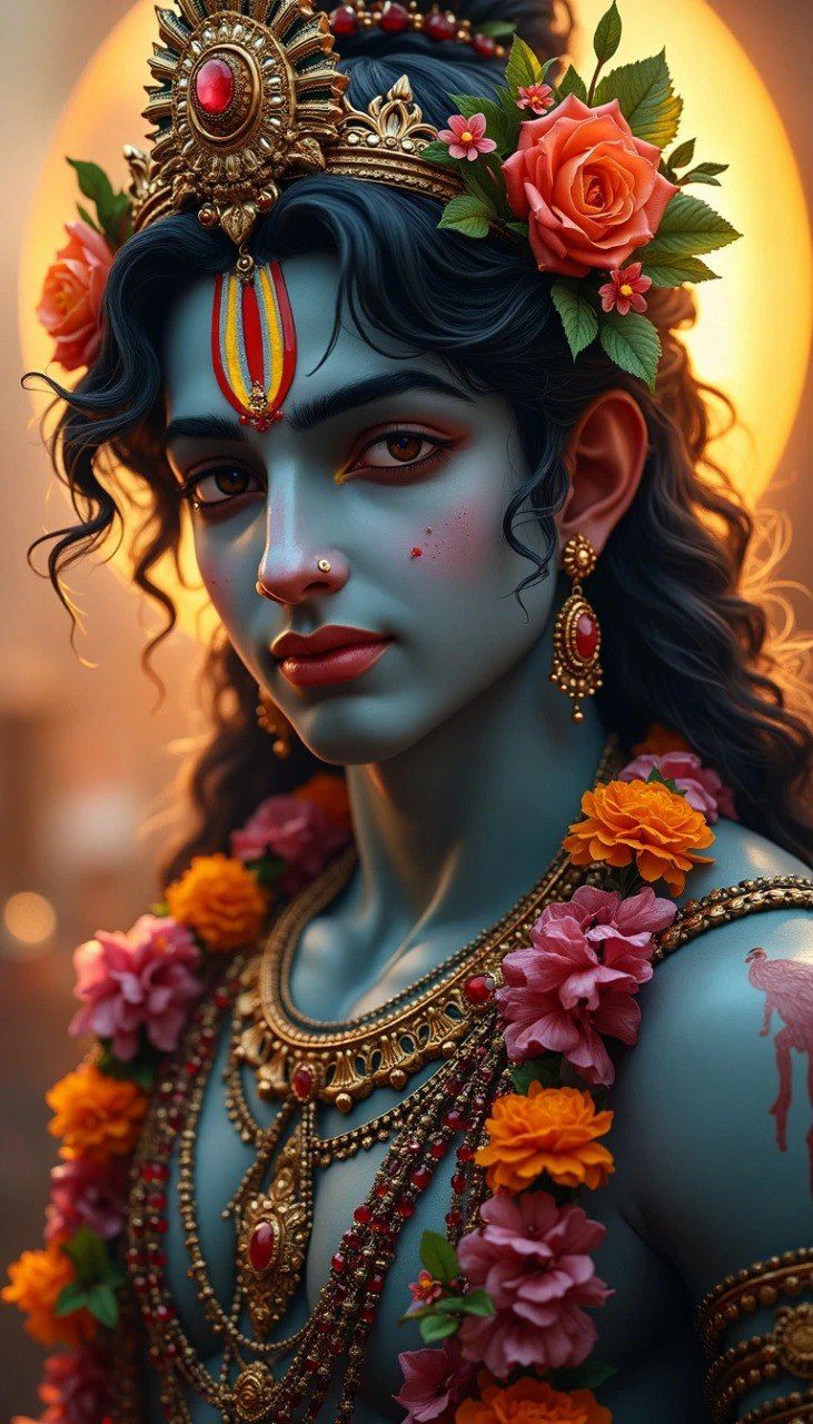 Krishna with floral crown, divine portrait