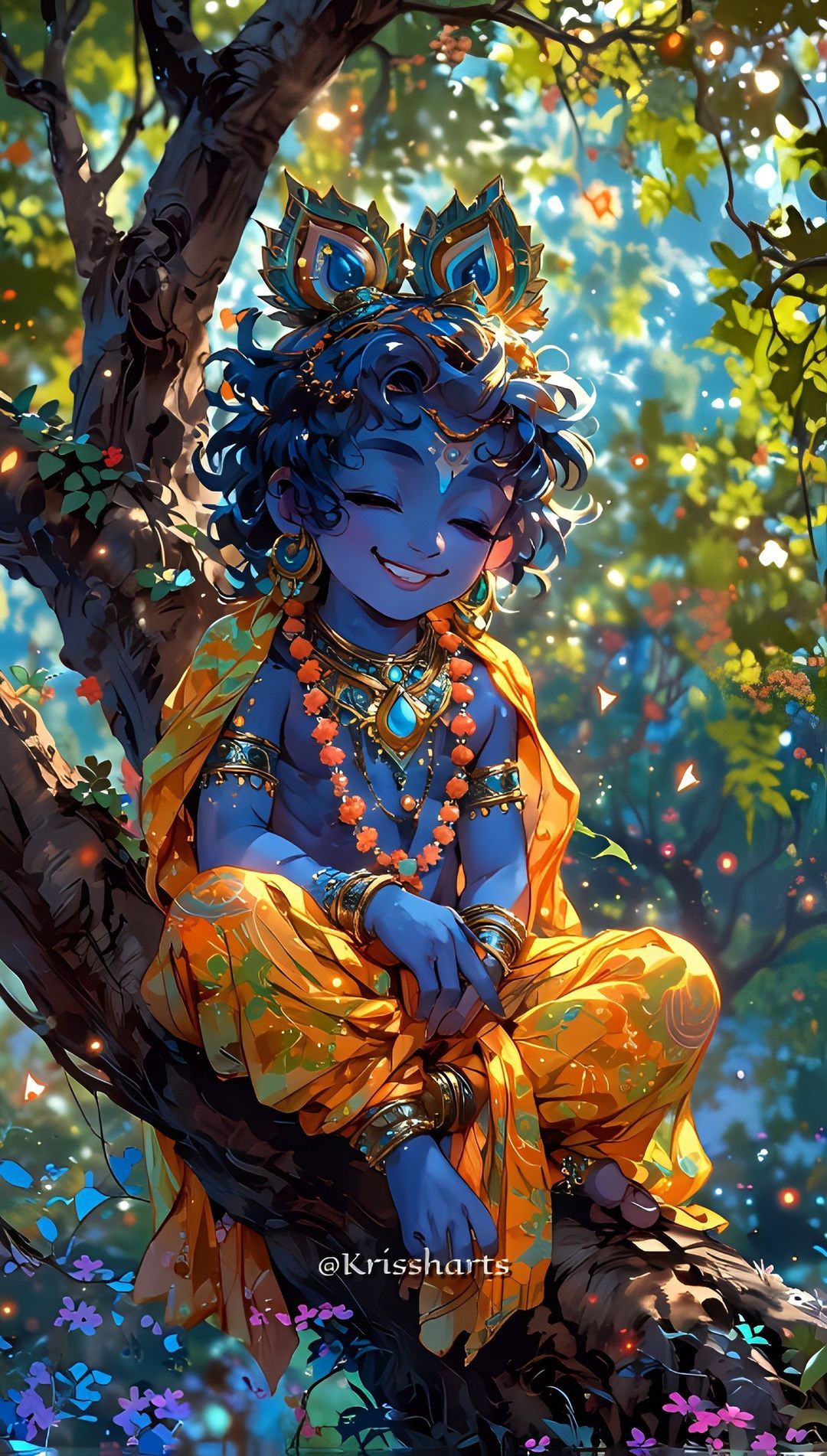 Little Krishna resting in the forest.