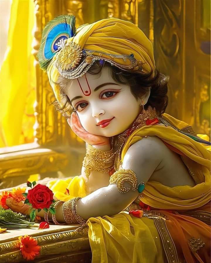 Adorable baby Krishna with peacock feather