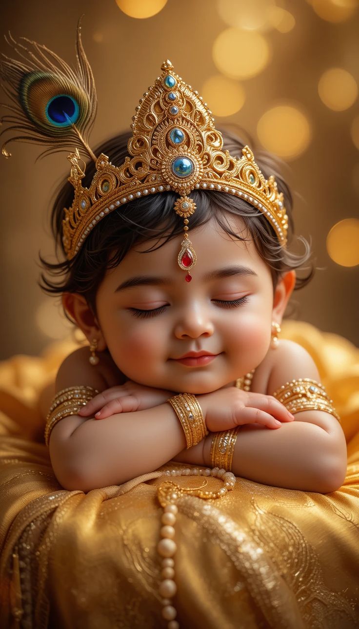 Baby Krishna with peacock feather crown