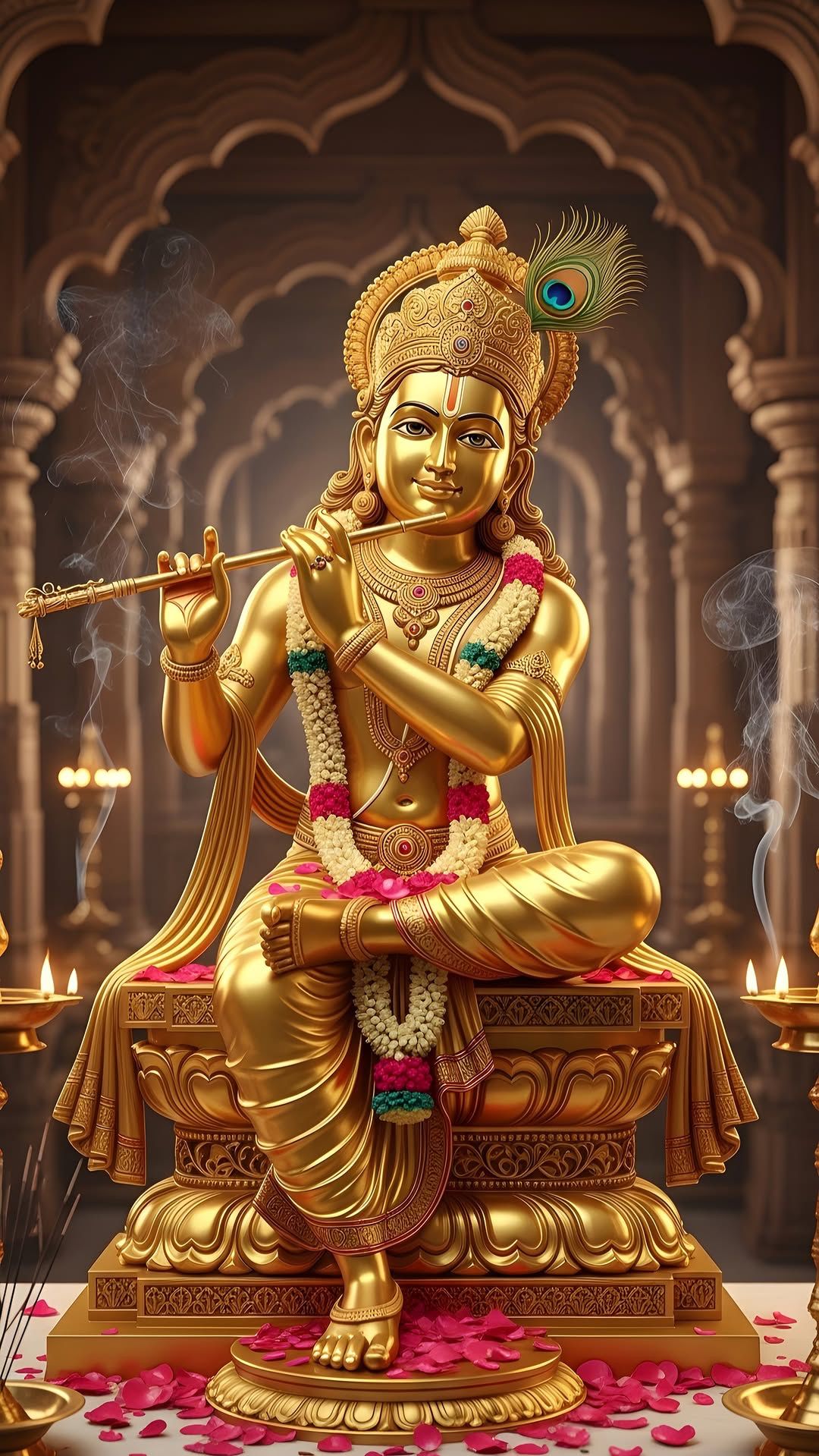 Golden Krishna playing the flute