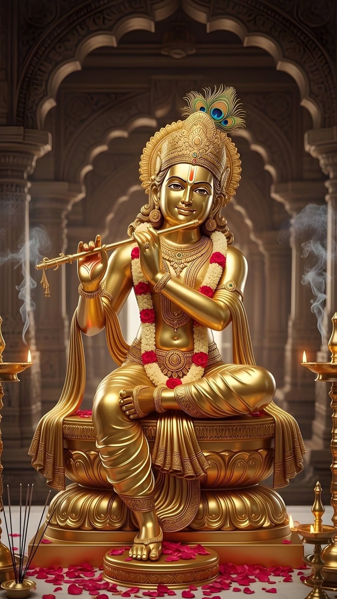 Golden Krishna playing flute wallpaper