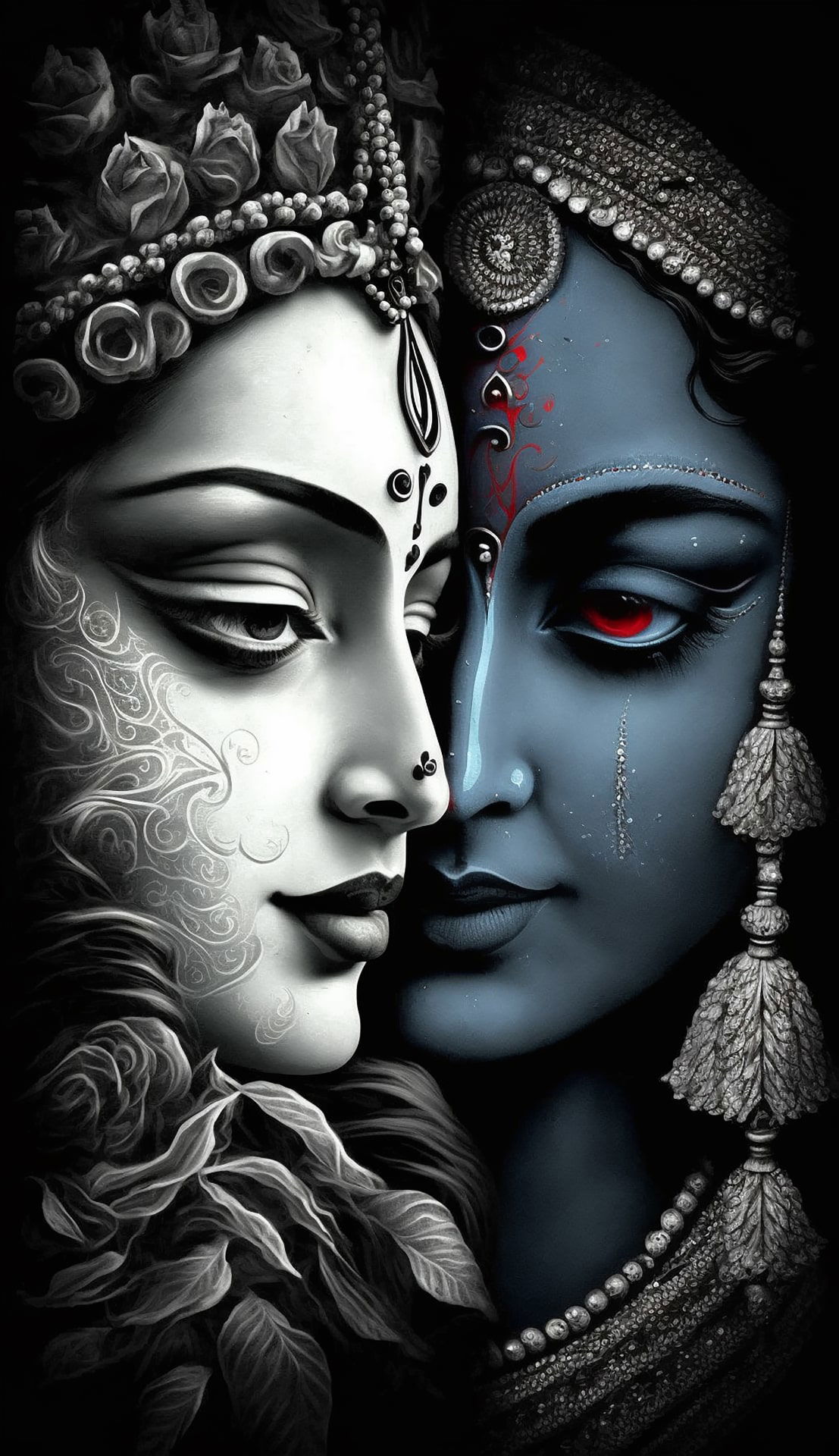Krishna Radha divine faces close-up