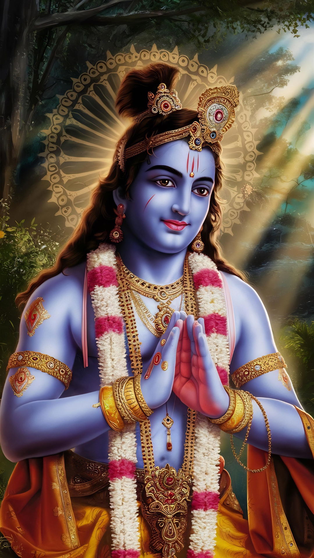 Lord Krishna in a forest setting