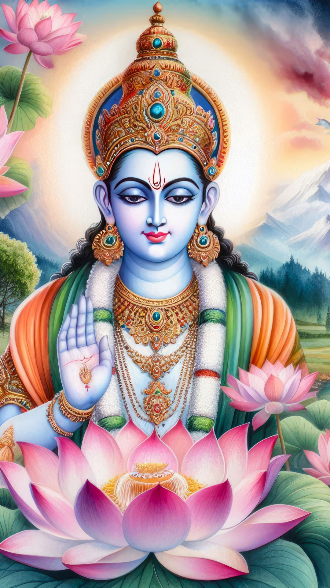 Blue-skinned Krishna bestows a blessing