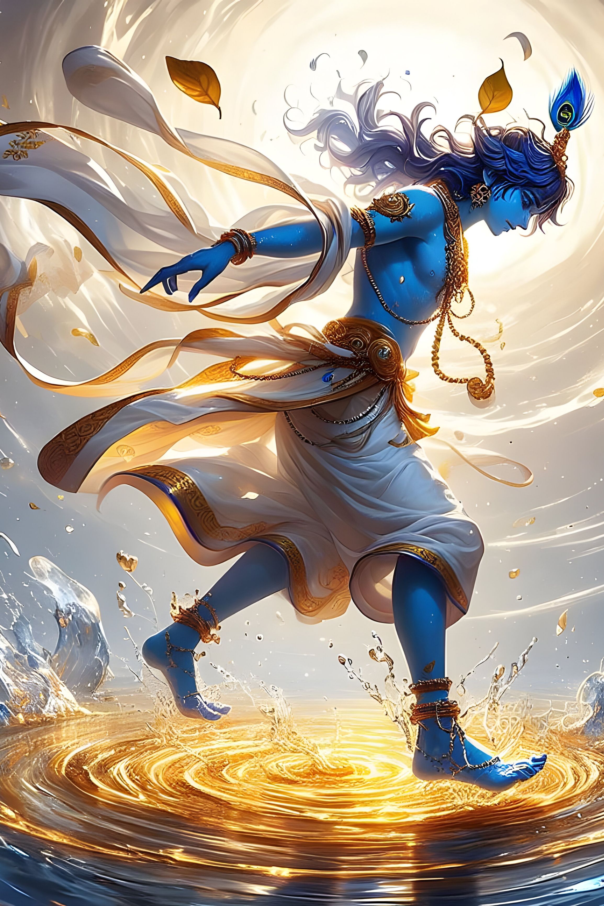 Krishna dancing amidst ocean waves