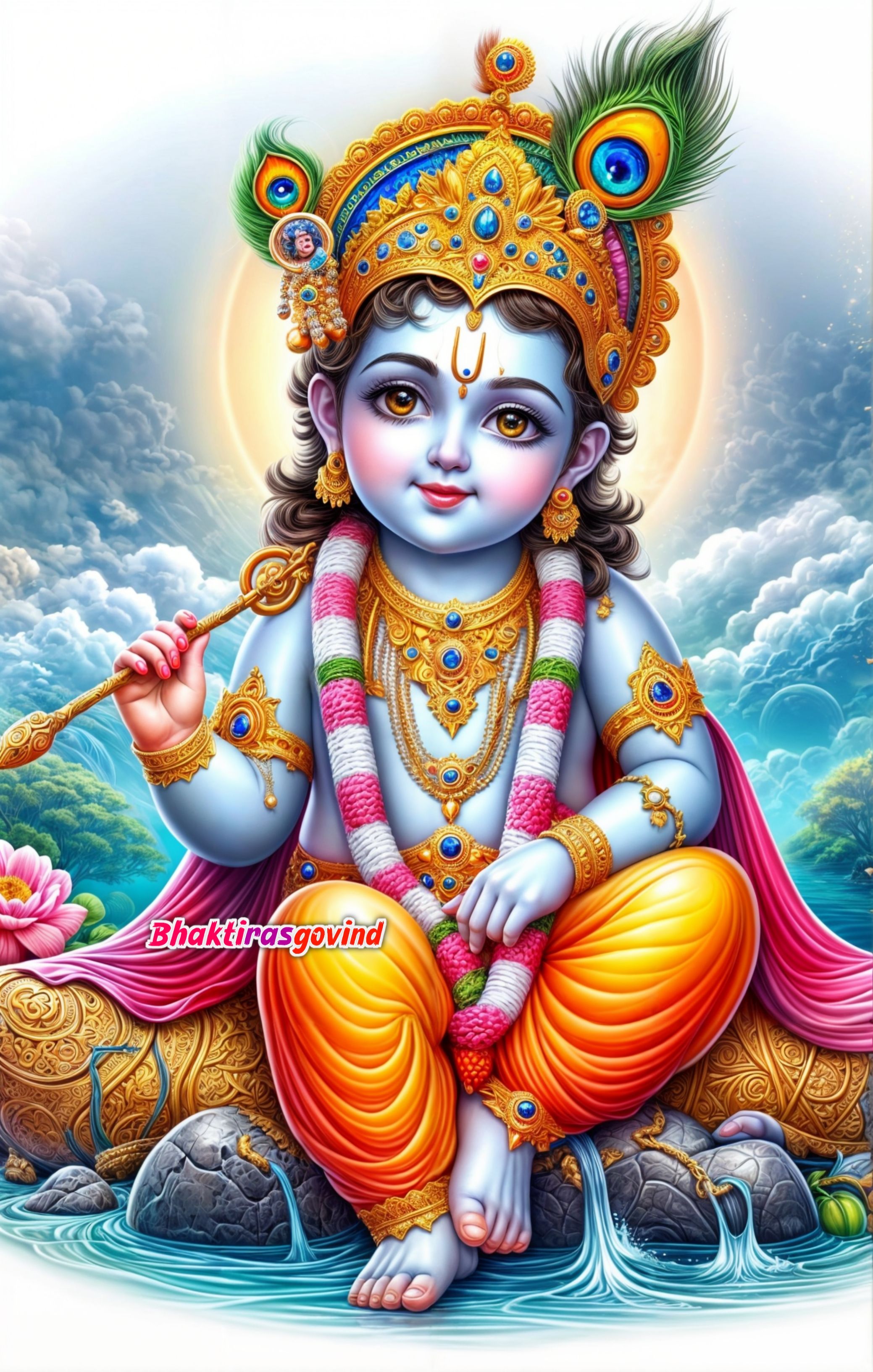 Baby Krishna with flute and peacock feather