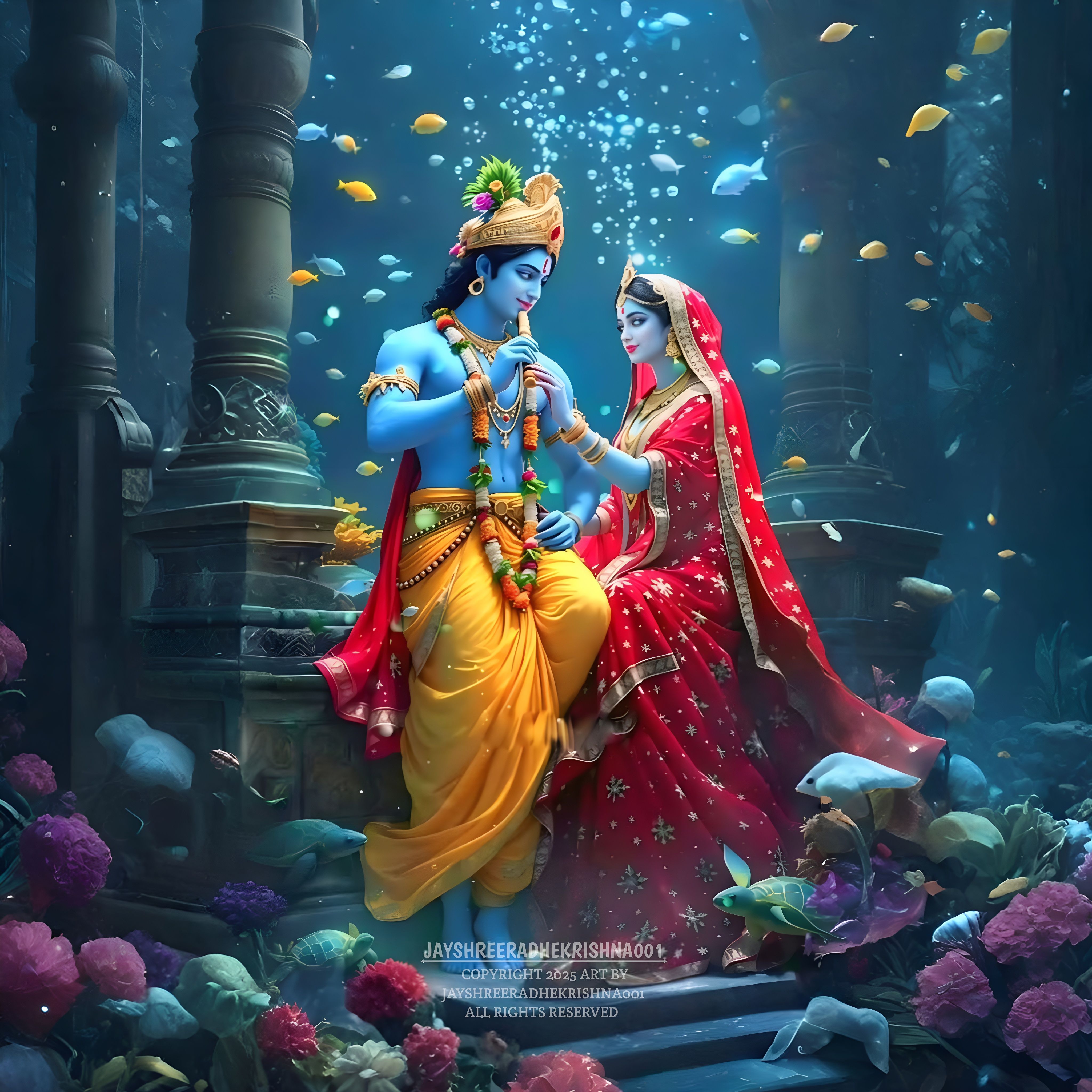 Krishna Radha underwater divine couple wallpaper