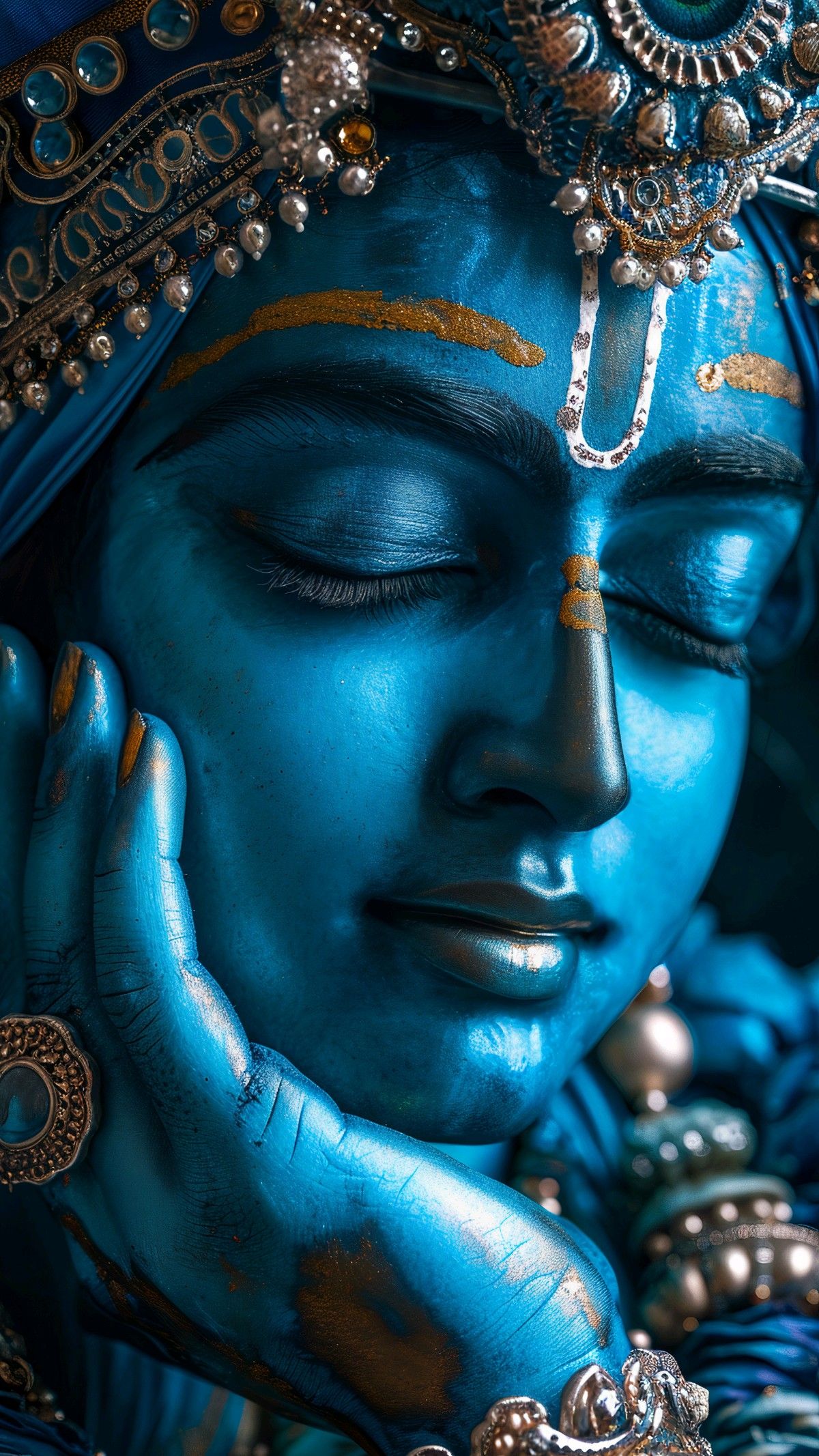 Serene blue-skinned Krishna face portrait