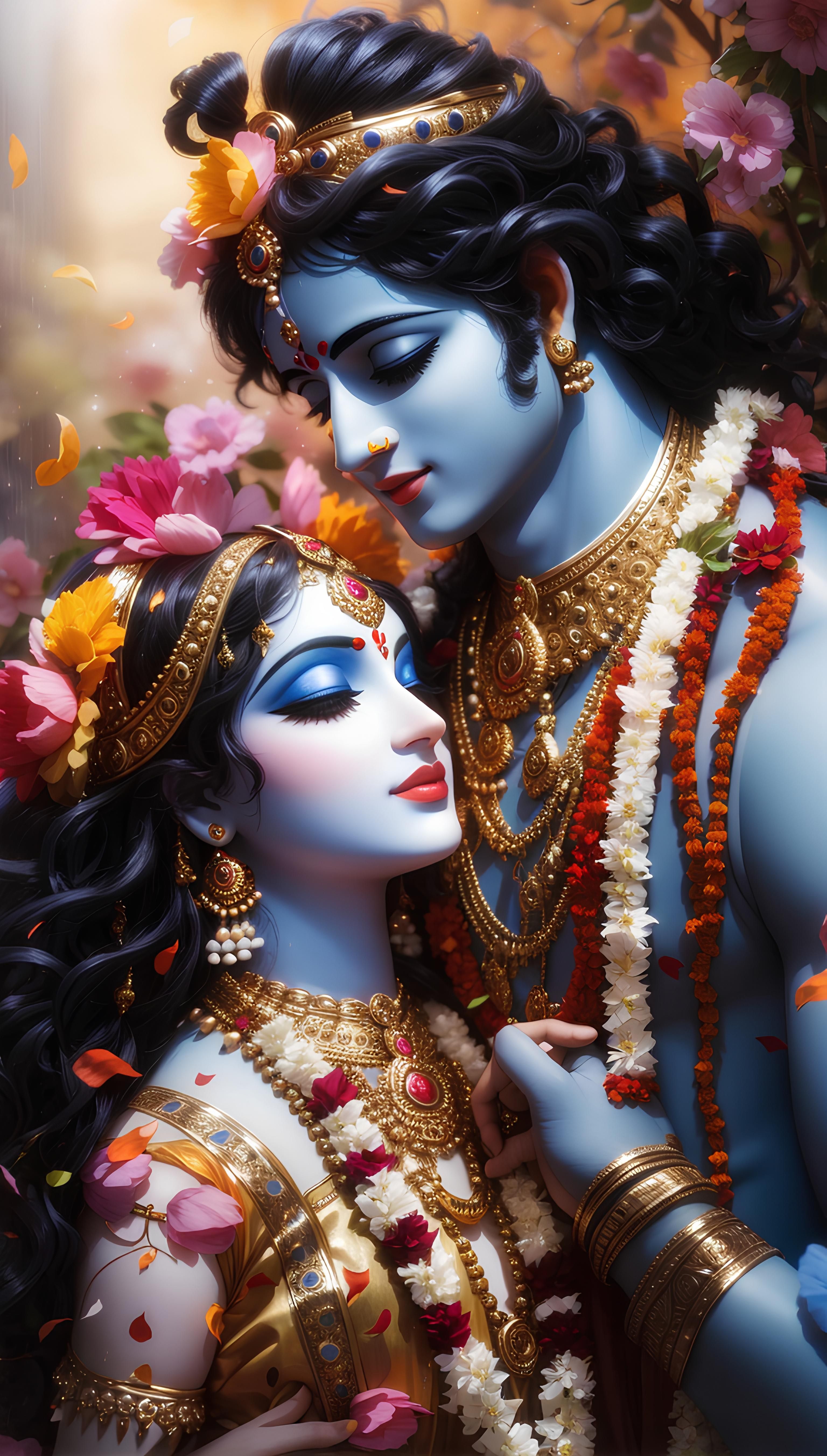 Krishna and Radha in a loving embrace