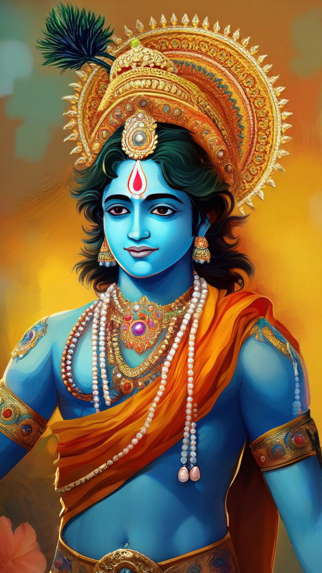 Blue-skinned Krishna with peacock feather