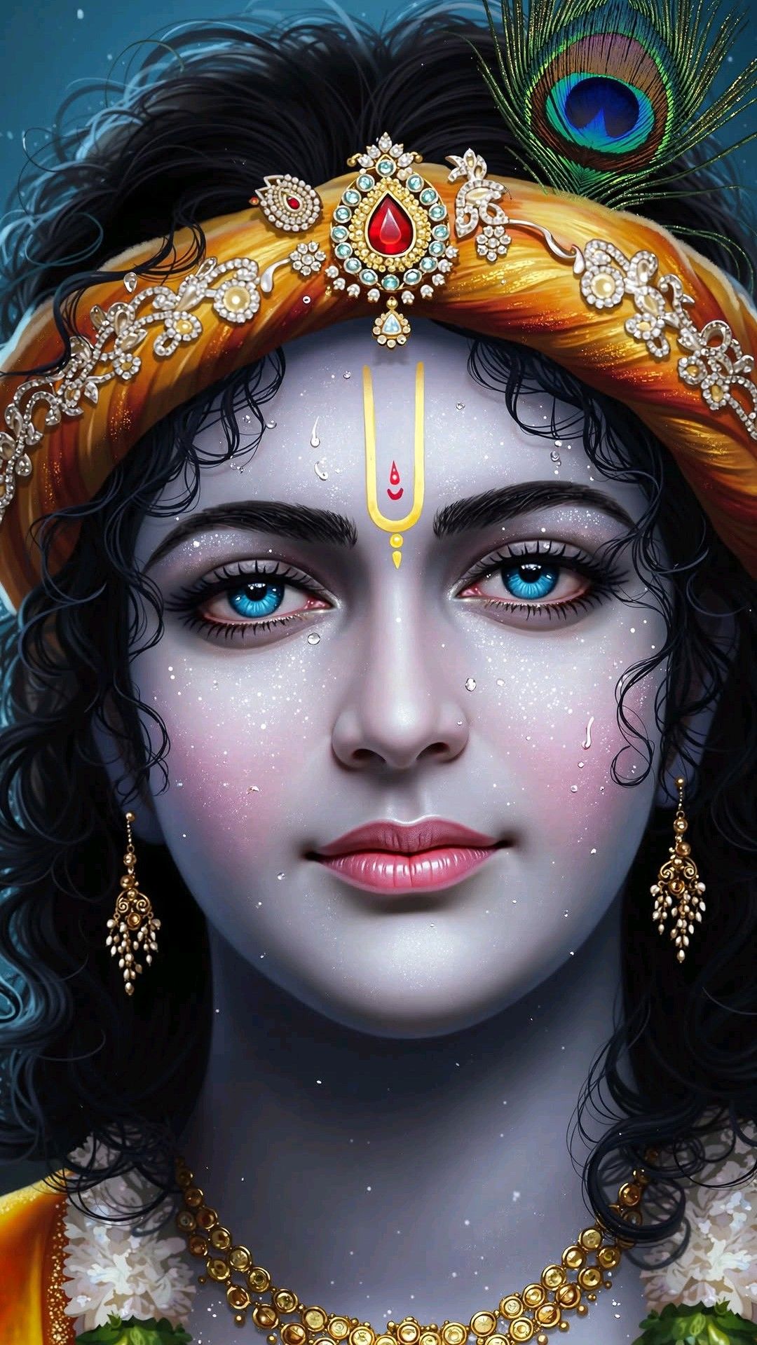 Krishna portrait with peacock feather