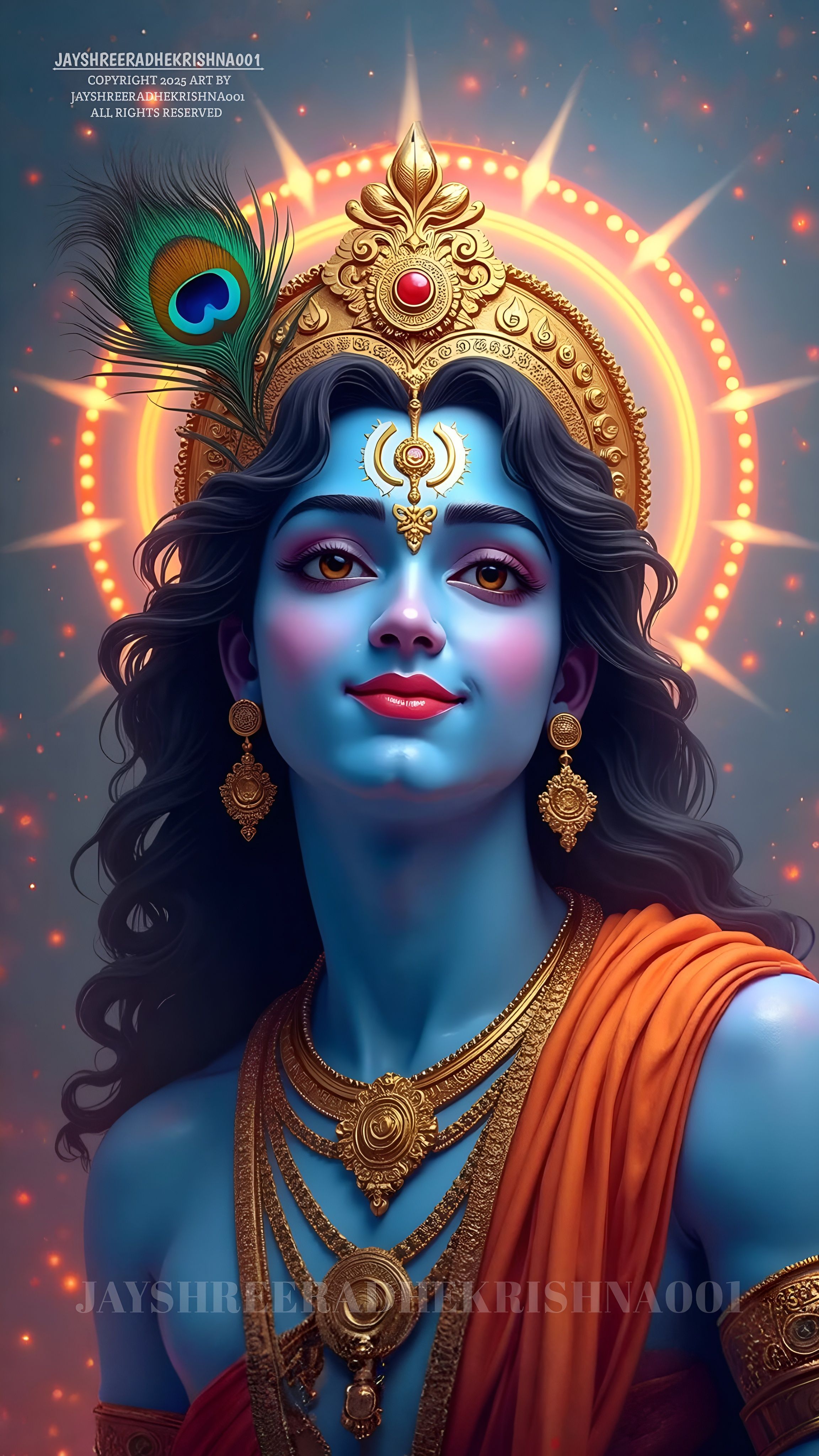 Divine Krishna with peacock feather adornment