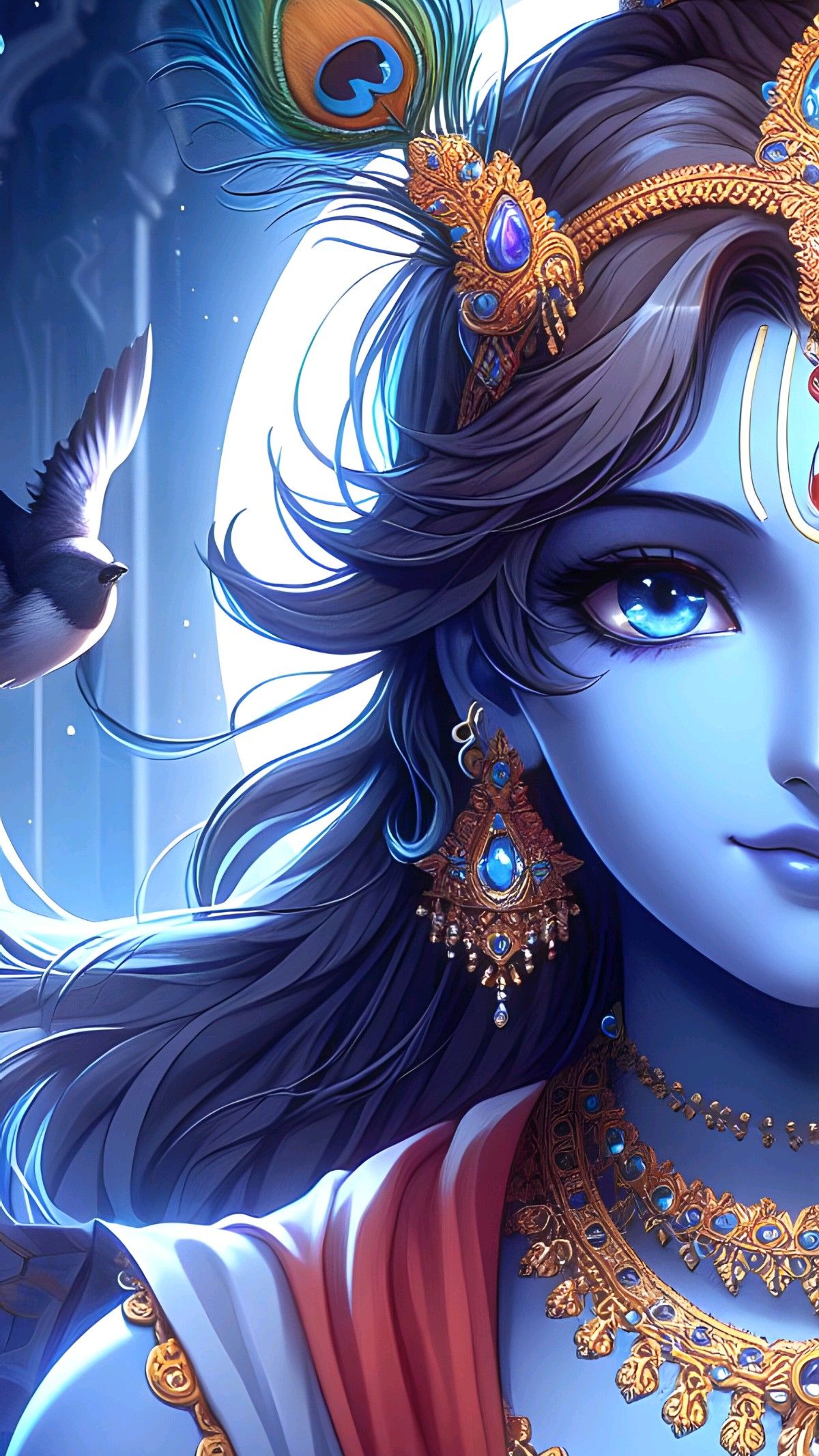 Close-up portrait of Lord Krishna.