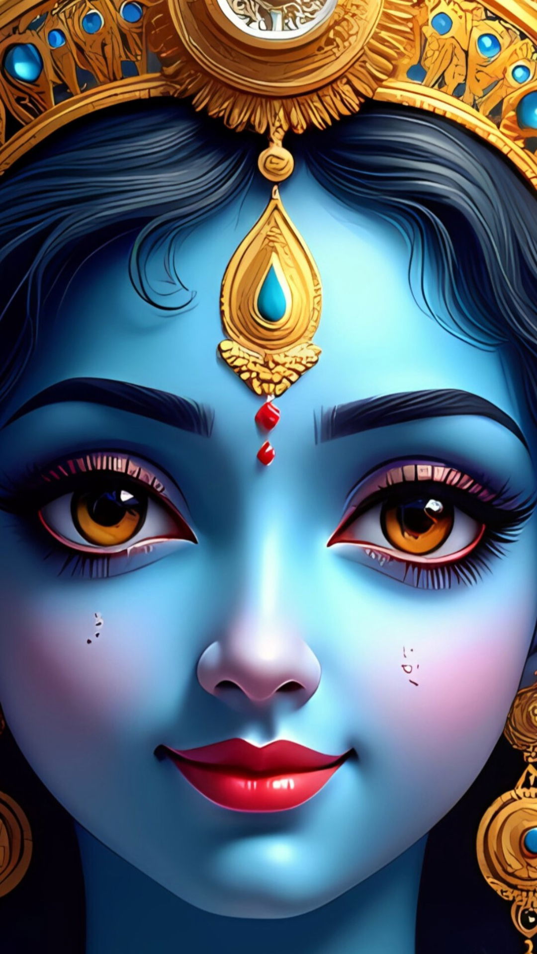 Close-up portrait of Lord Krishna\'s face