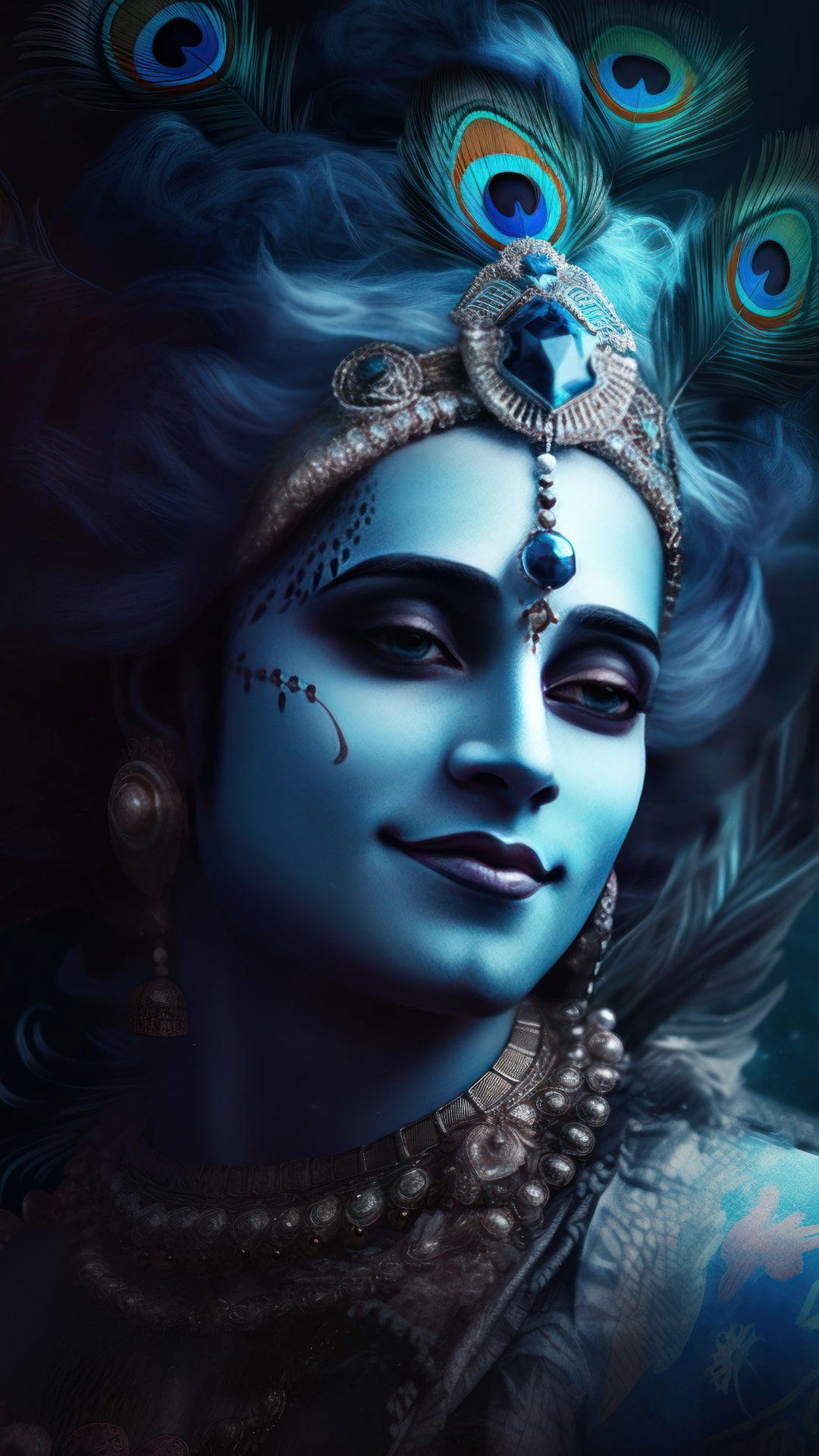 Lord Krishna portrait with peacock feather