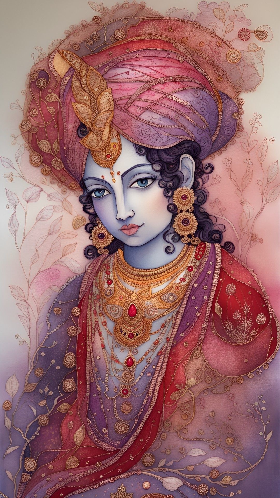 Divine Krishna portrait with peacock feather