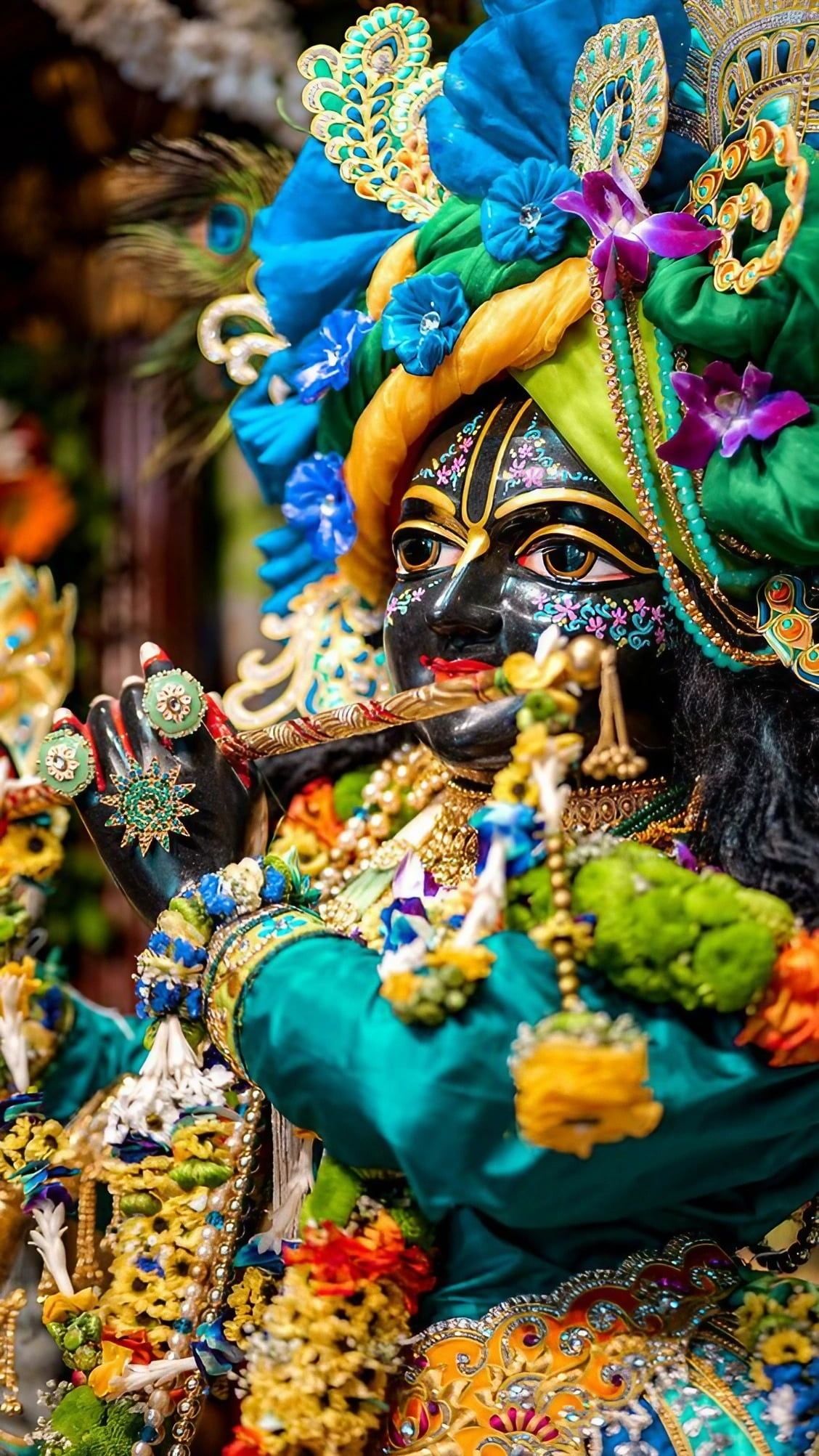 Krishna with floral decorations