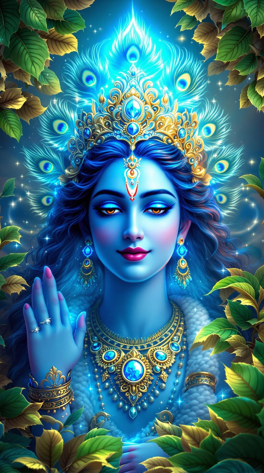 Lord Krishna with peacock feather crown.