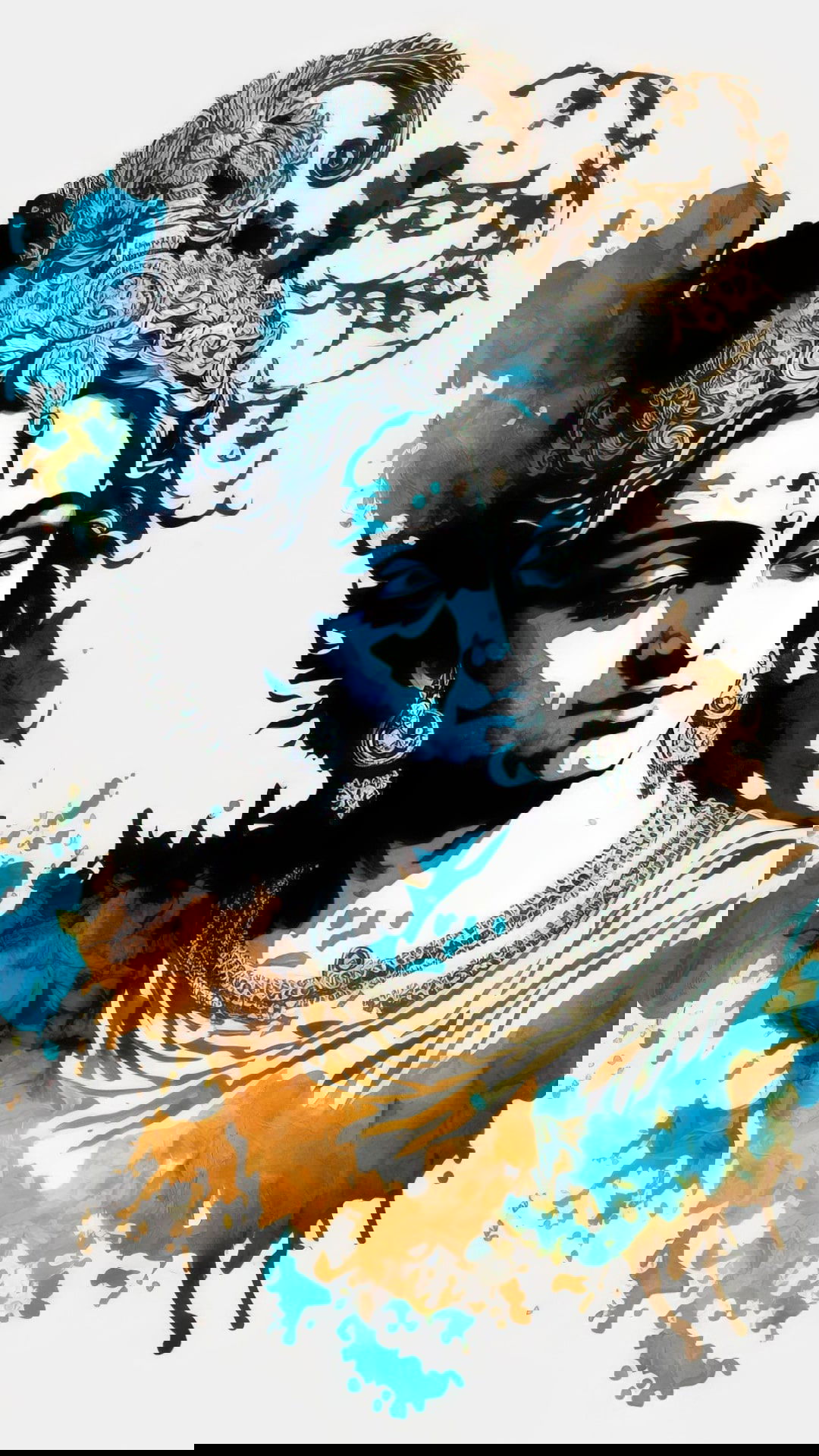 Blue-skinned Krishna portrait with feather