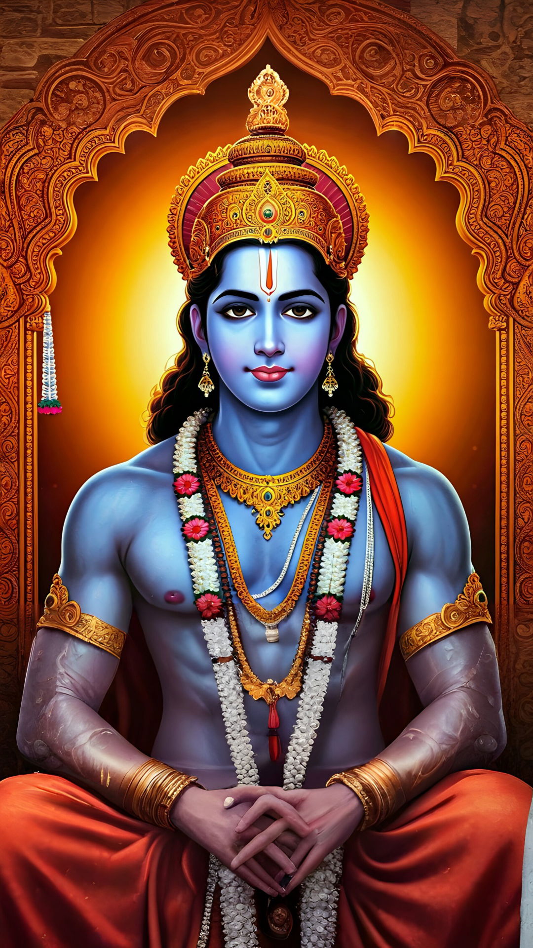 Blue-skinned Krishna in a lotus pose