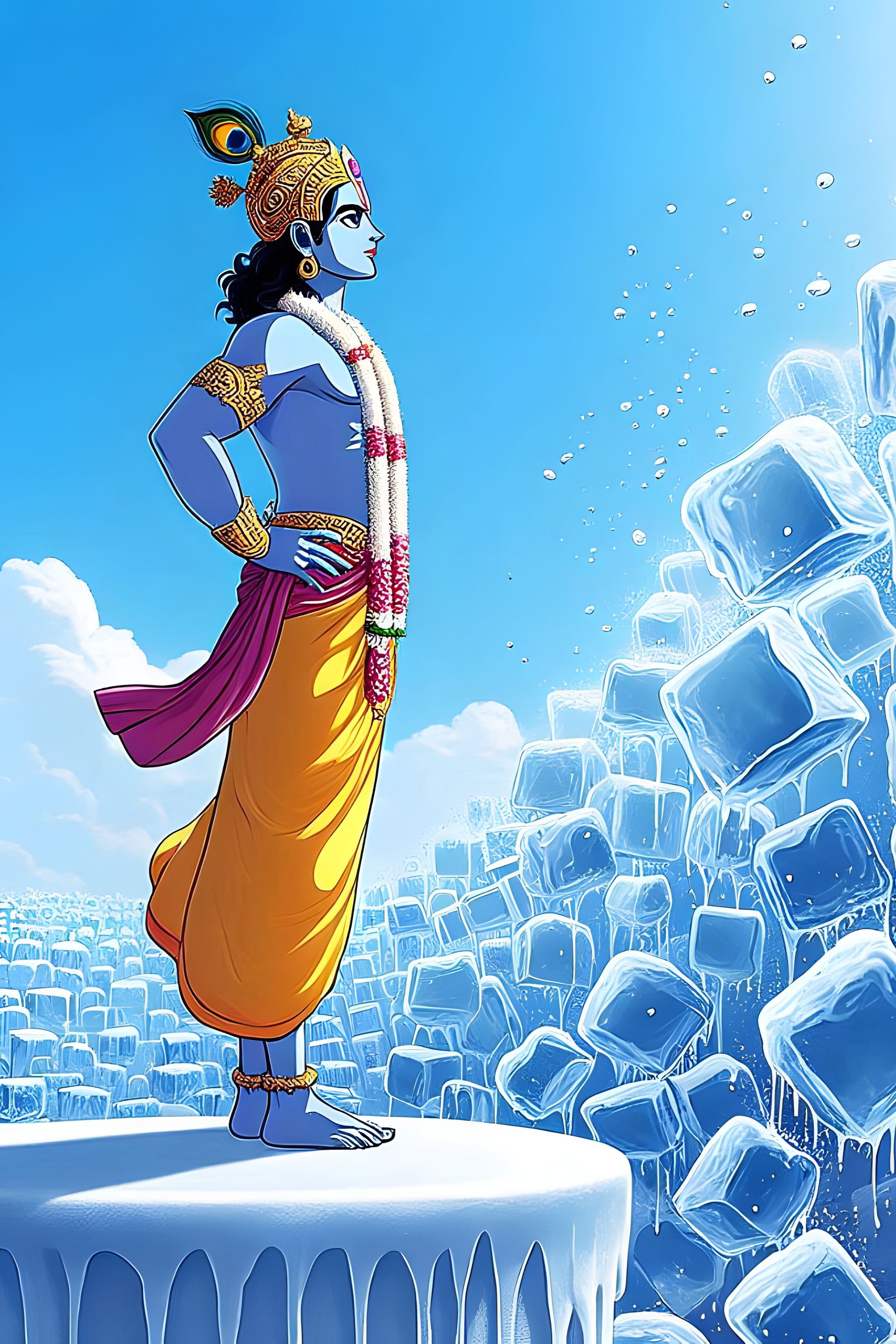 Krishna amidst a glacial landscape