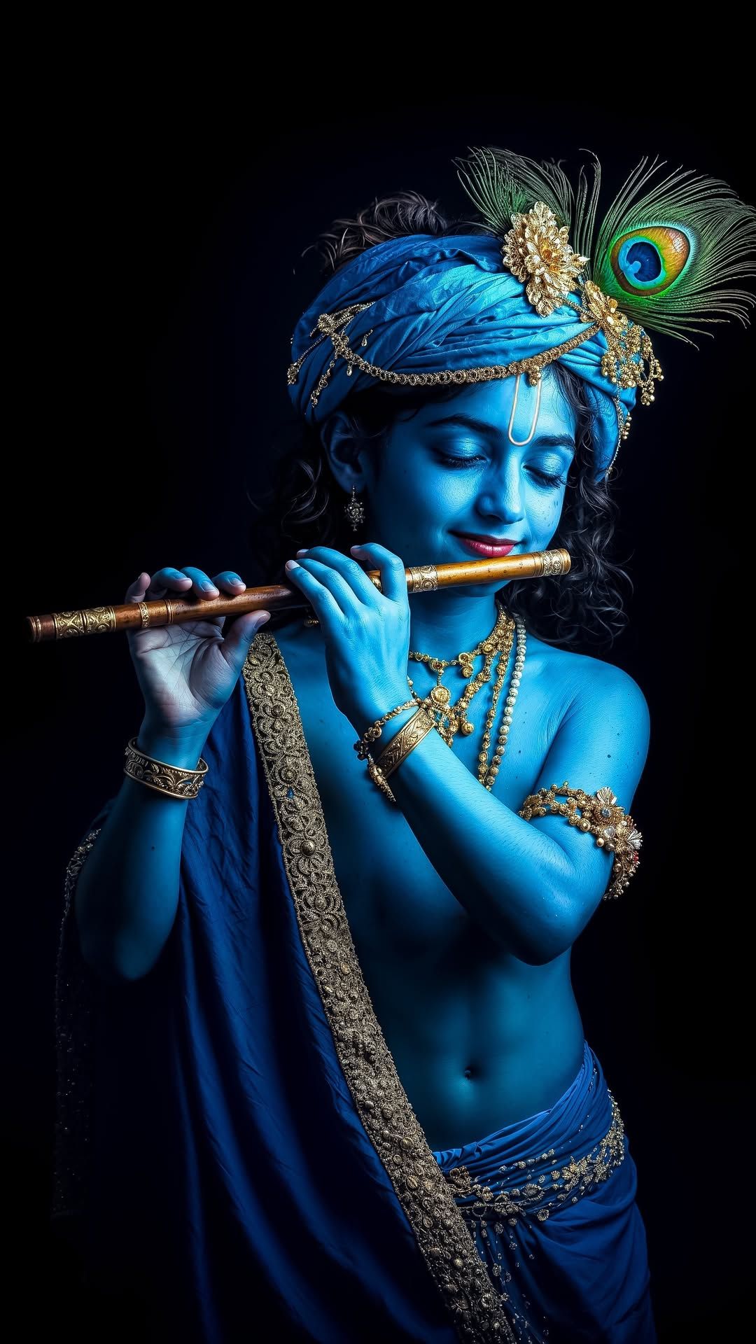 Krishna playing a melodious flute.