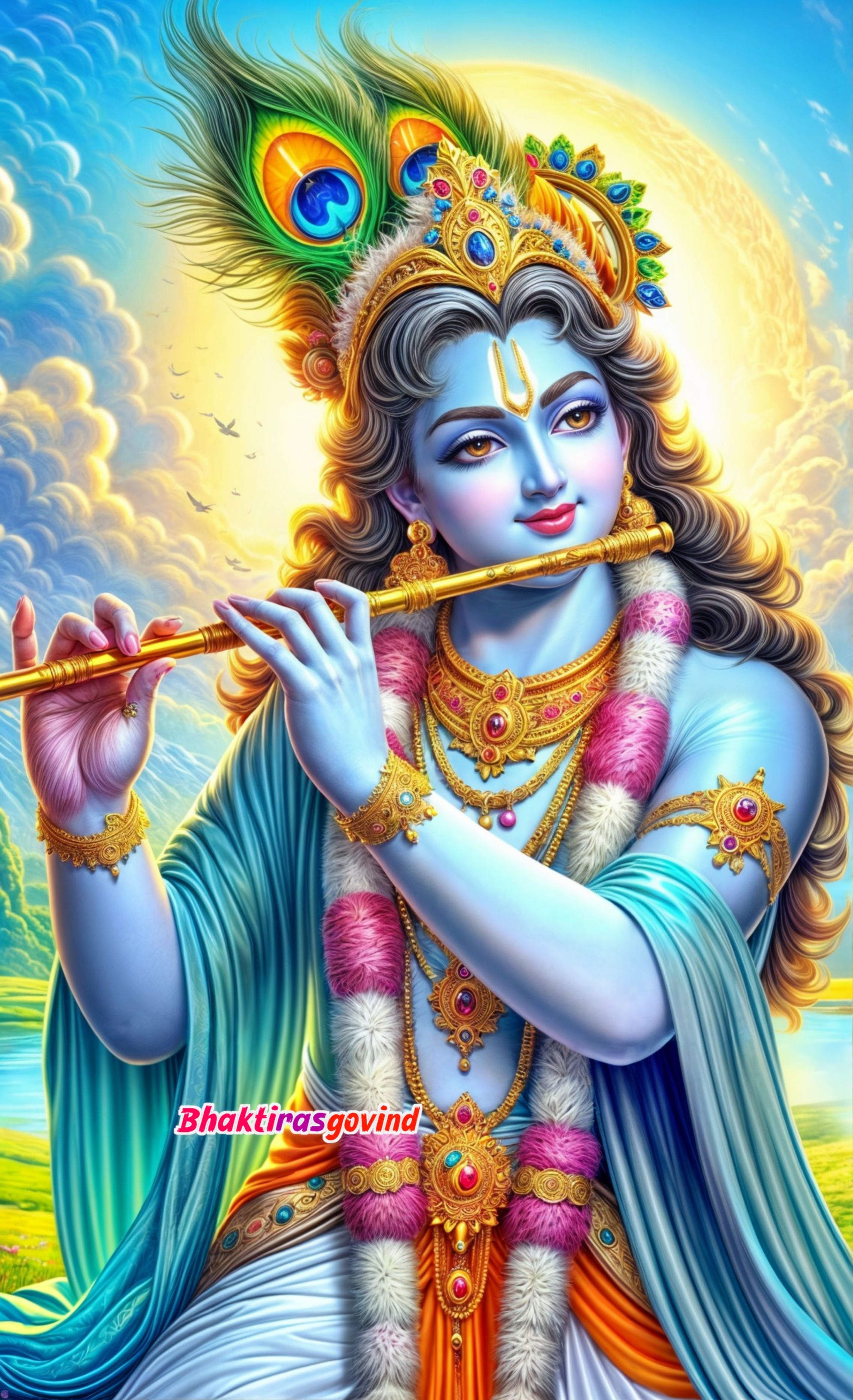 Krishna playing flute peacock feather divine