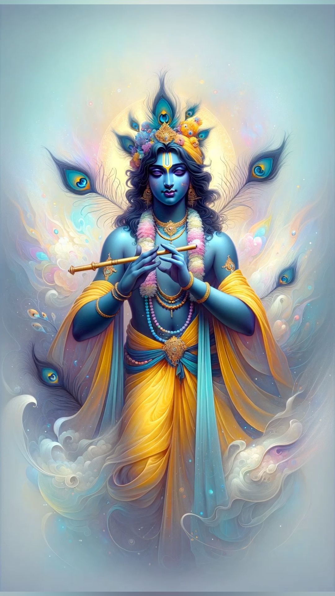 Krishna playing flute, divine portrait