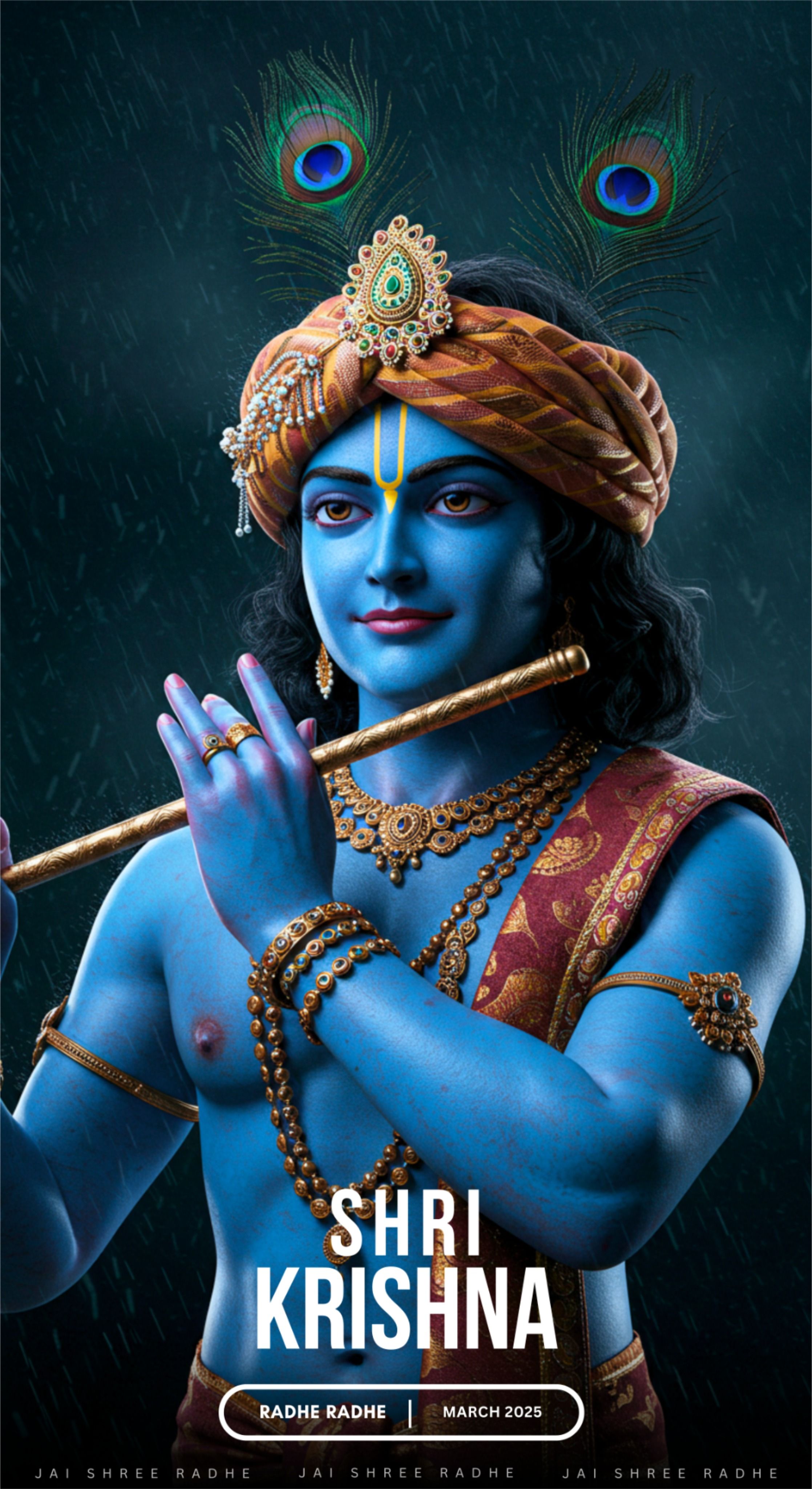 Lord Krishna playing flute devotional wallpaper