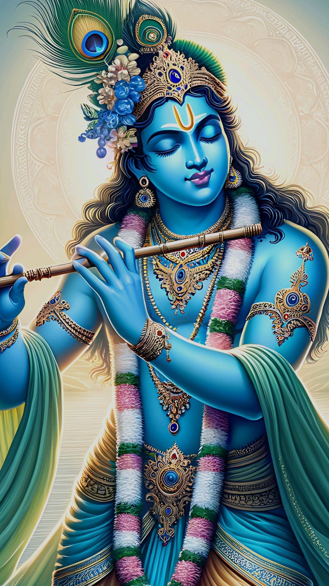 Krishna playing a flute, divine portrait