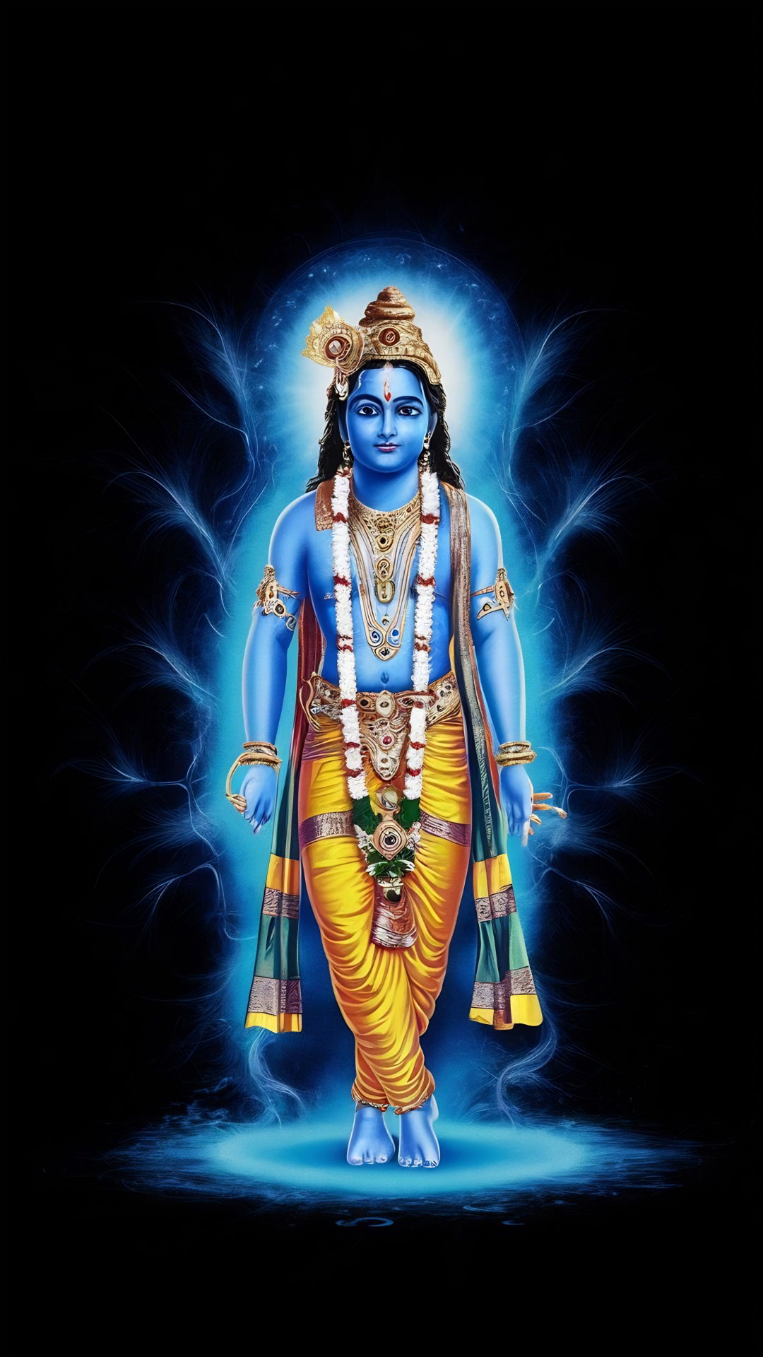 Divine Krishna radiating ethereal blue light