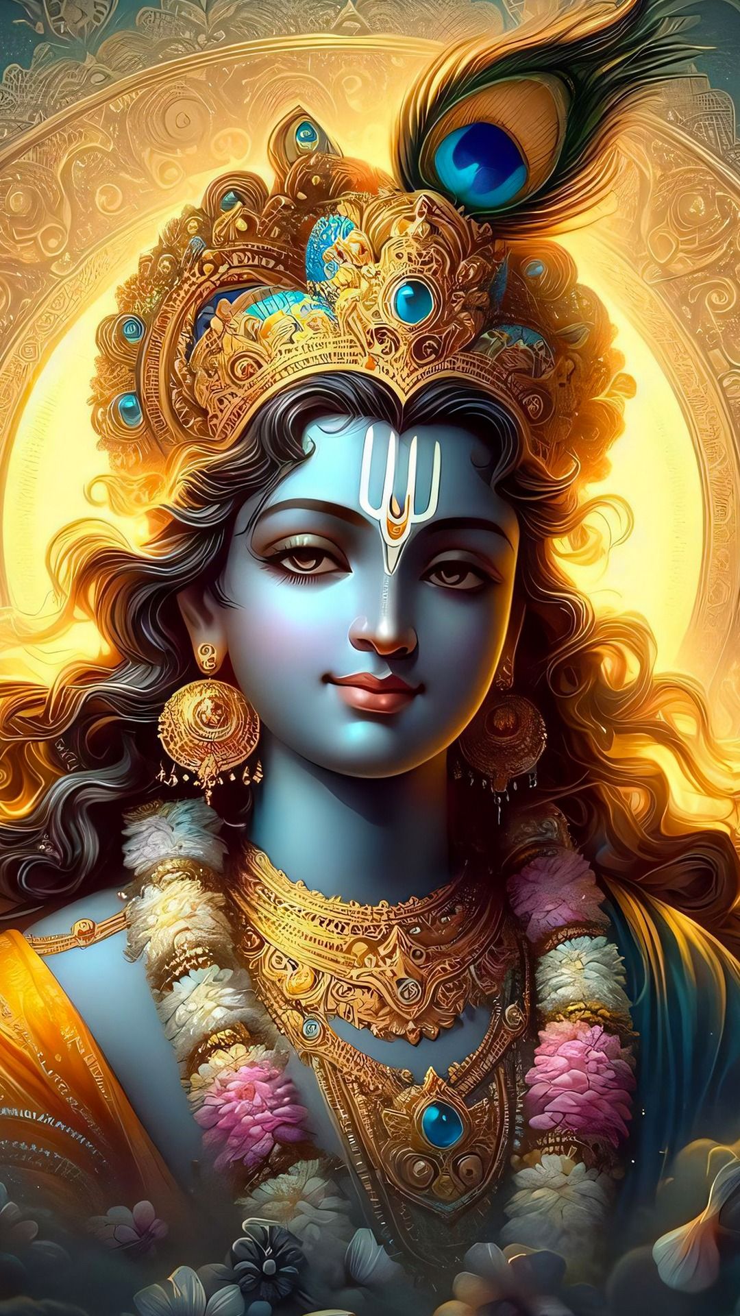 Lord Krishna with flute and feather