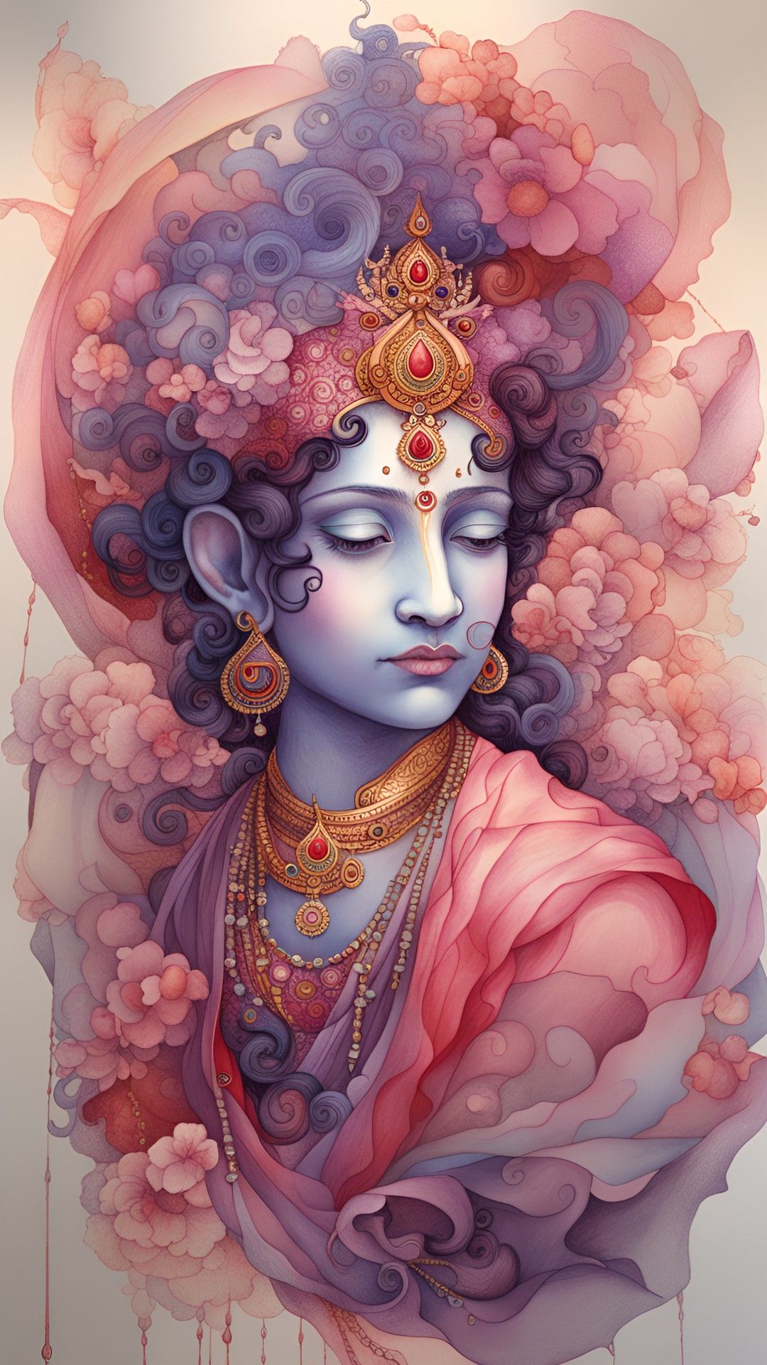 Serene blue-skinned Krishna portrait