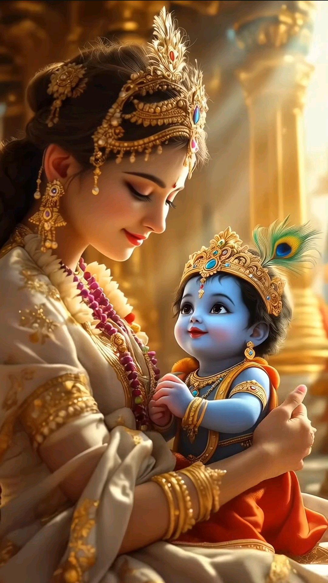 Krishna and Yashoda, a divine embrace.