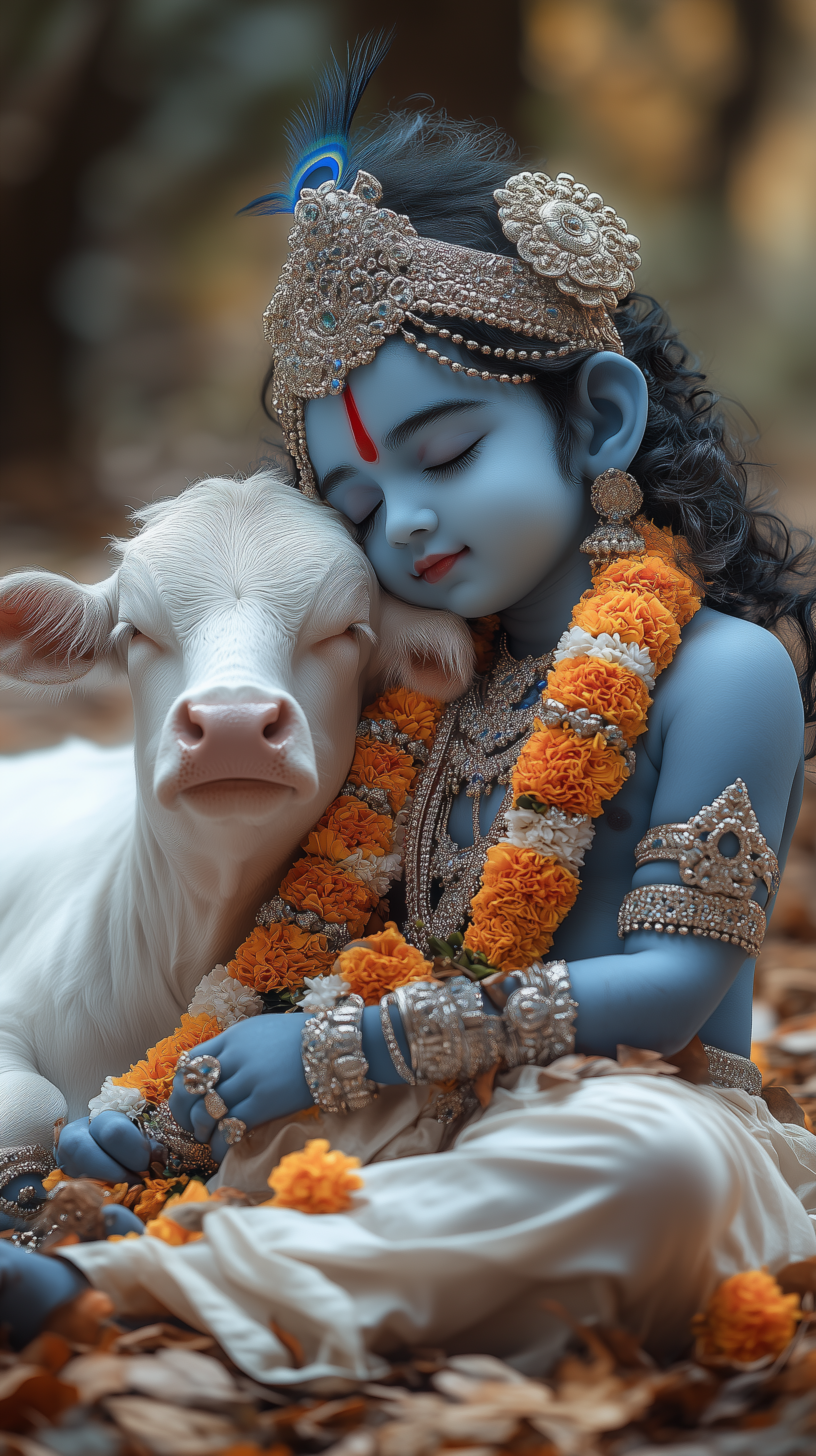 Baby Krishna with a white cow.
