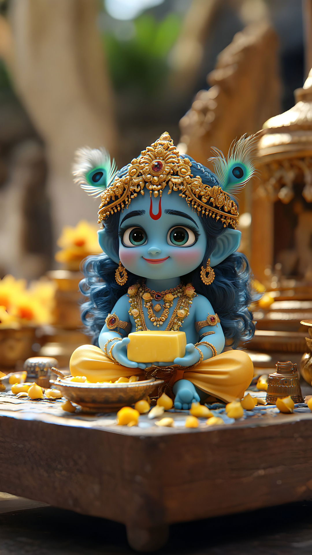 Charming baby krishna with sweets.