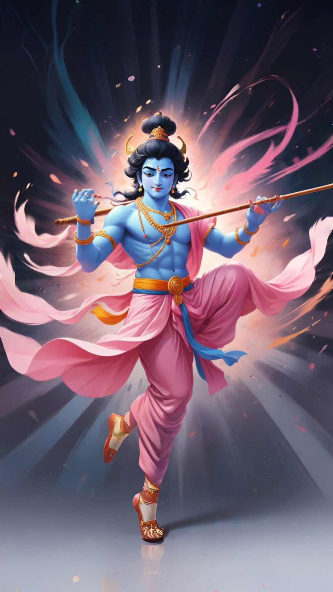 Krishna playing flute, divine protection