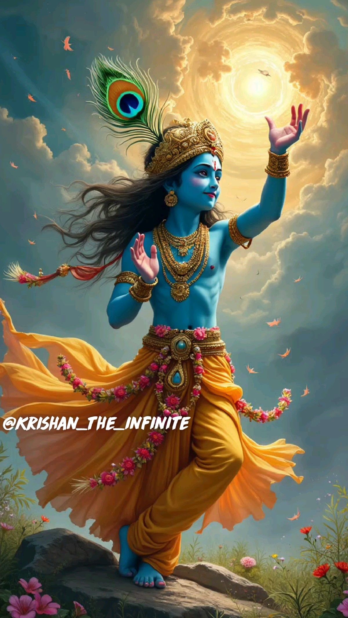 Lord Krishna dancing in the heavens
