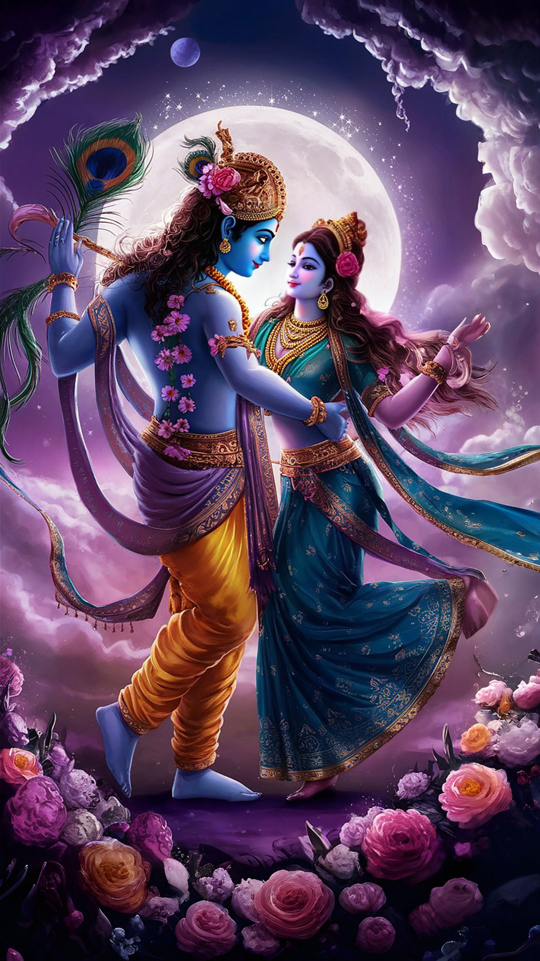 Krishna and Radha divine dance wallpaper