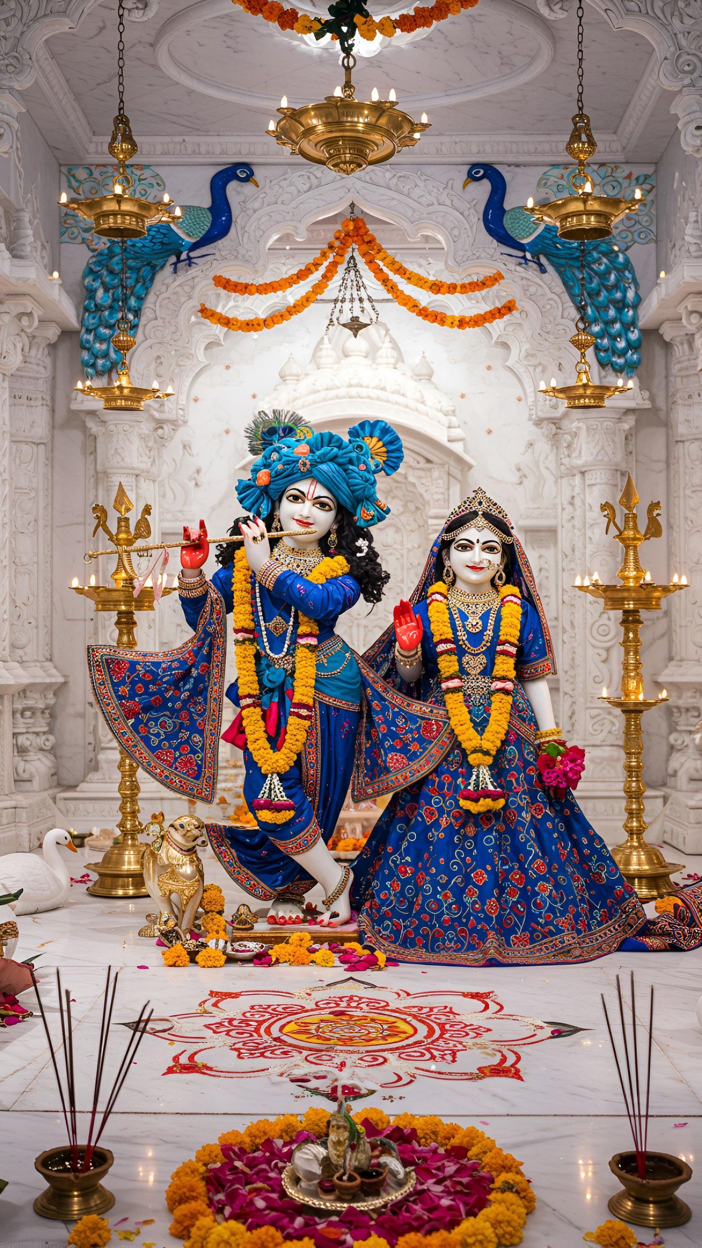 Krishna and Radha in temple setting