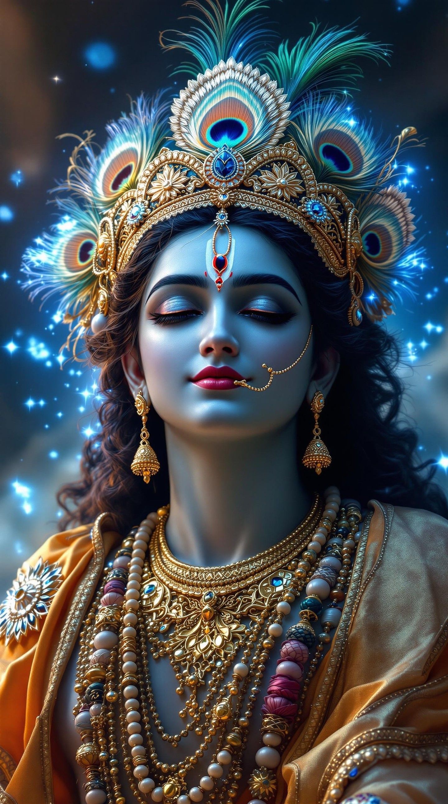 Krishna with peacock feather crown portrait