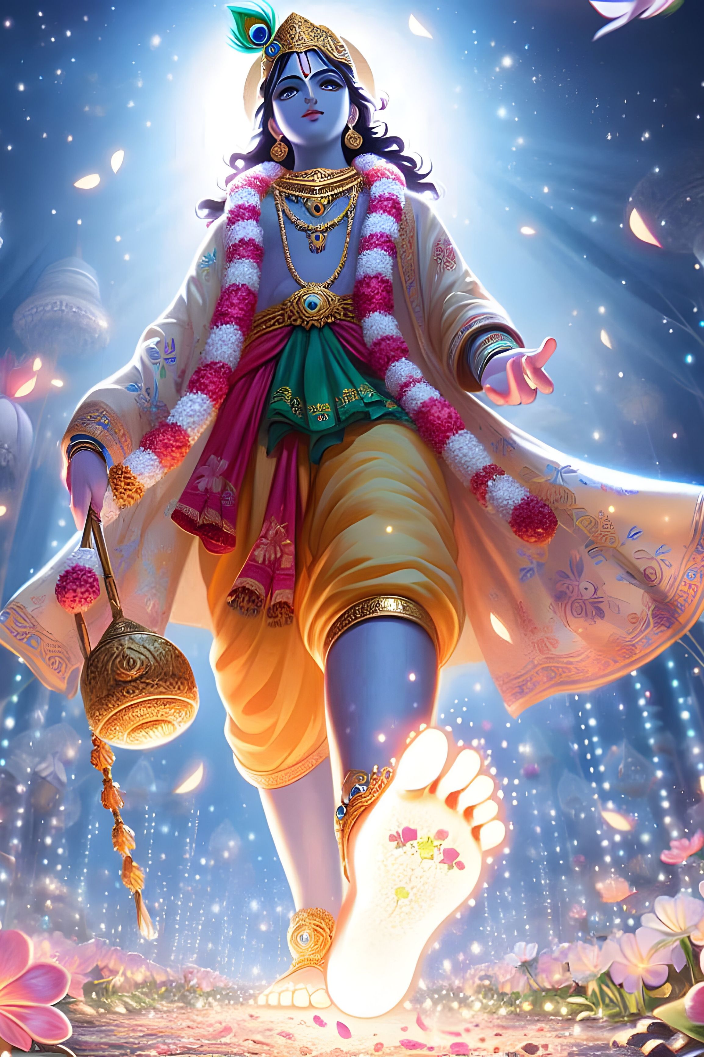 Lord Krishna descending from the heavens