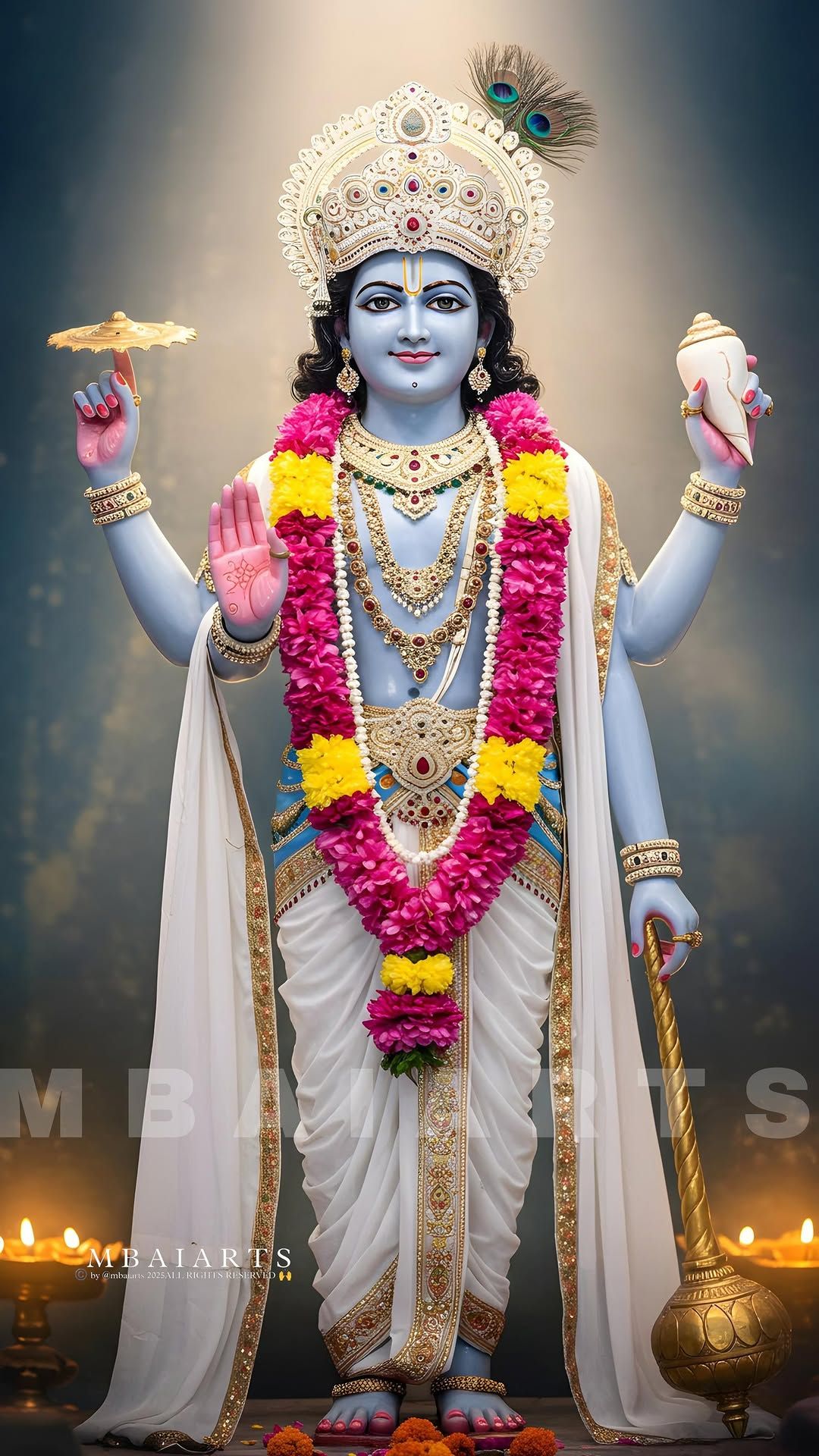 Lord Krishna with flute and lotus