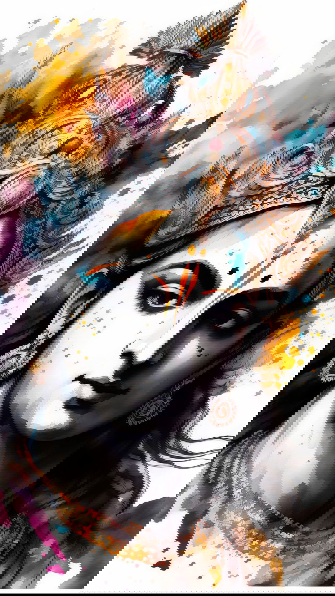 Divine Krishna with peacock feather crown