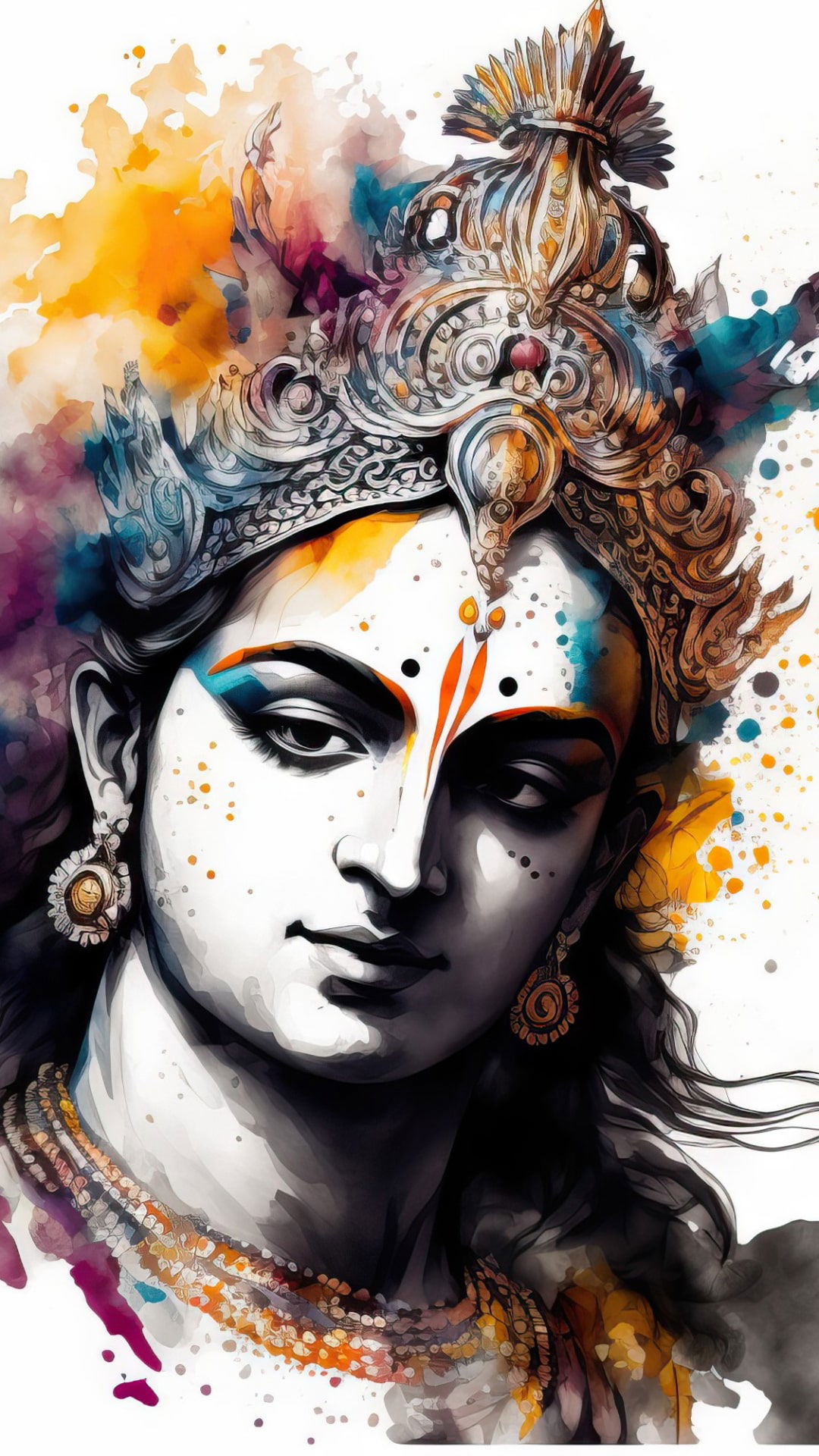 Divine Krishna with peacock feather crown