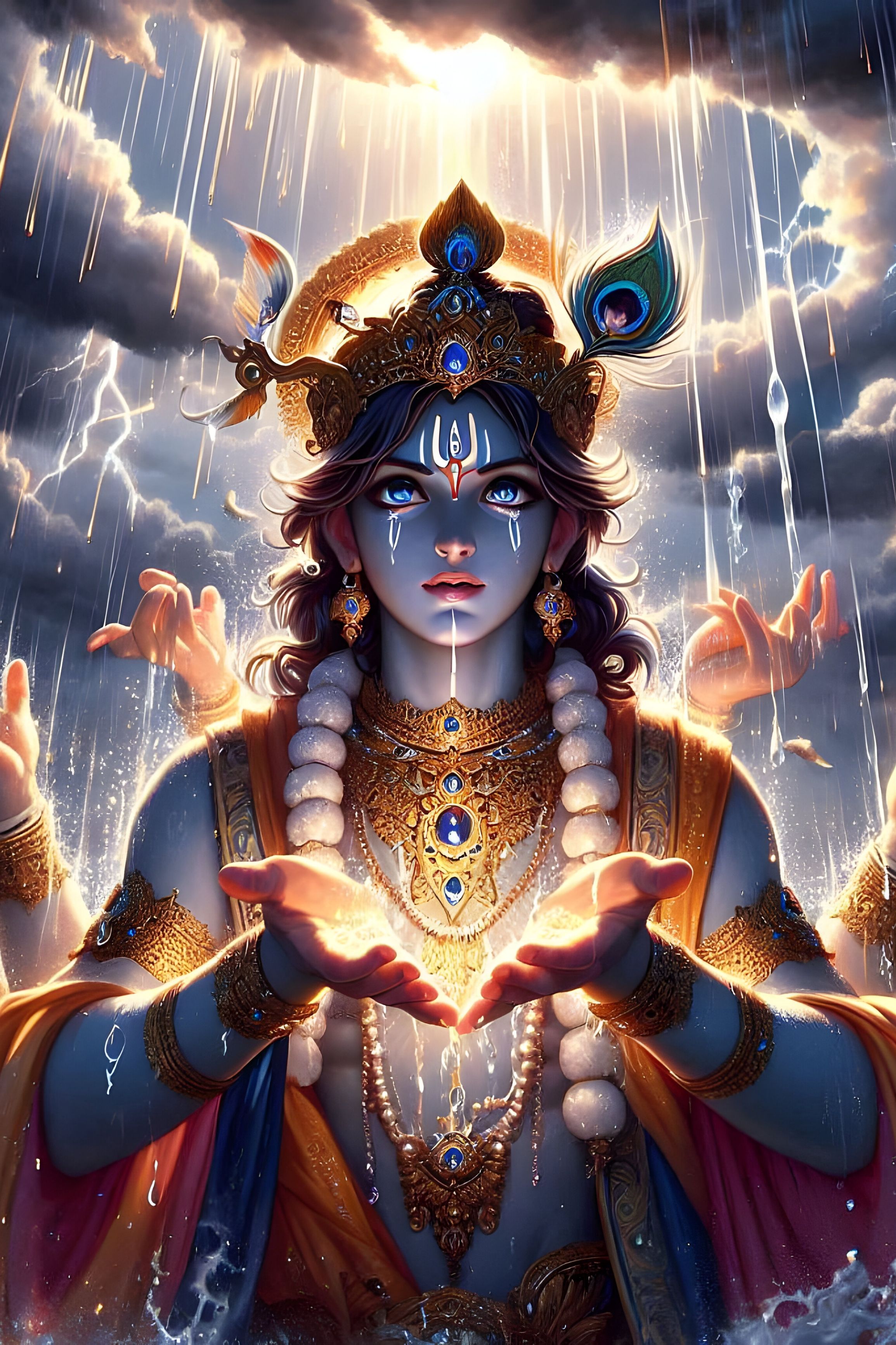 Krishna amidst the divine storm.