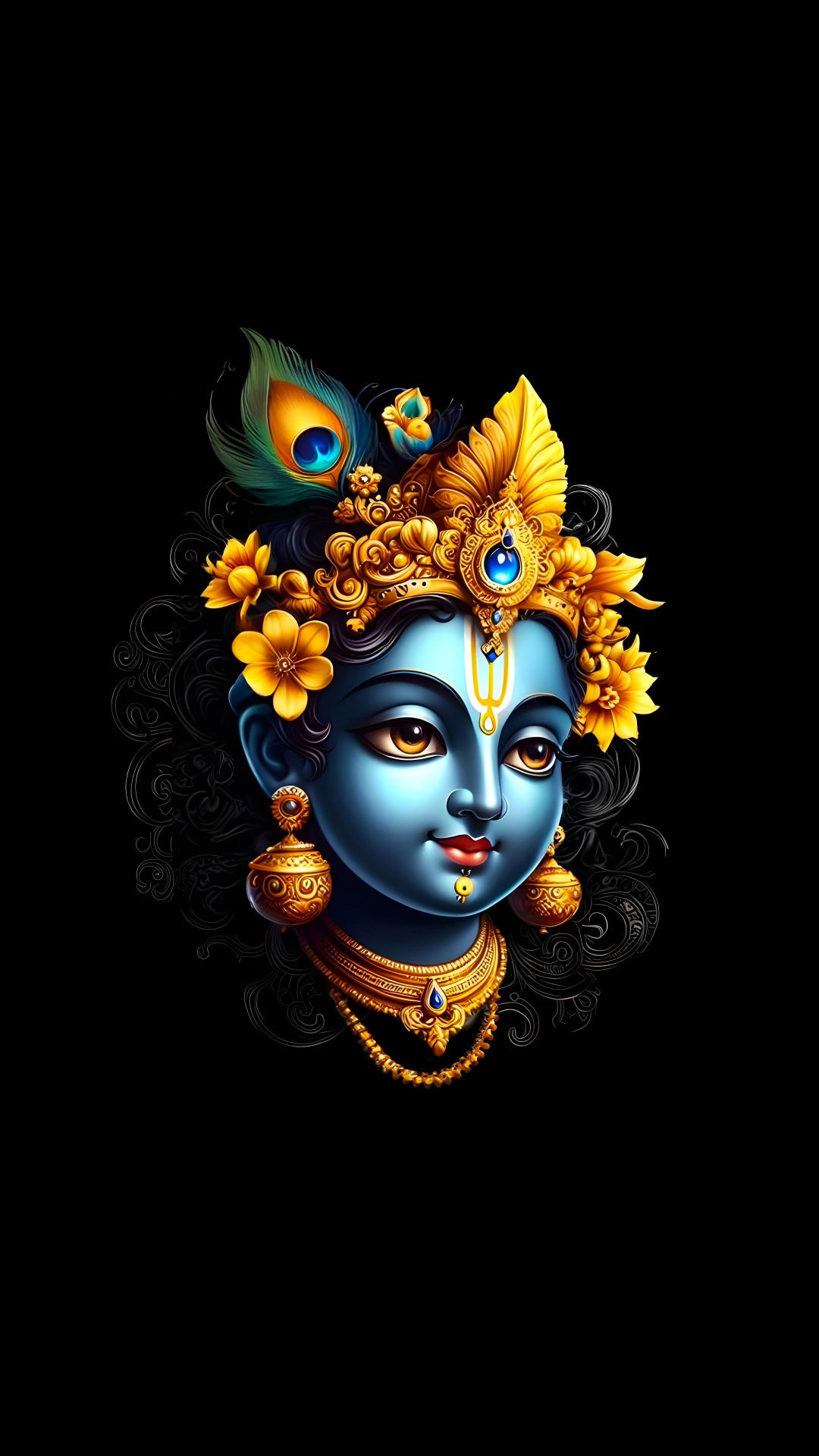 Divine Krishna portrait with peacock feather