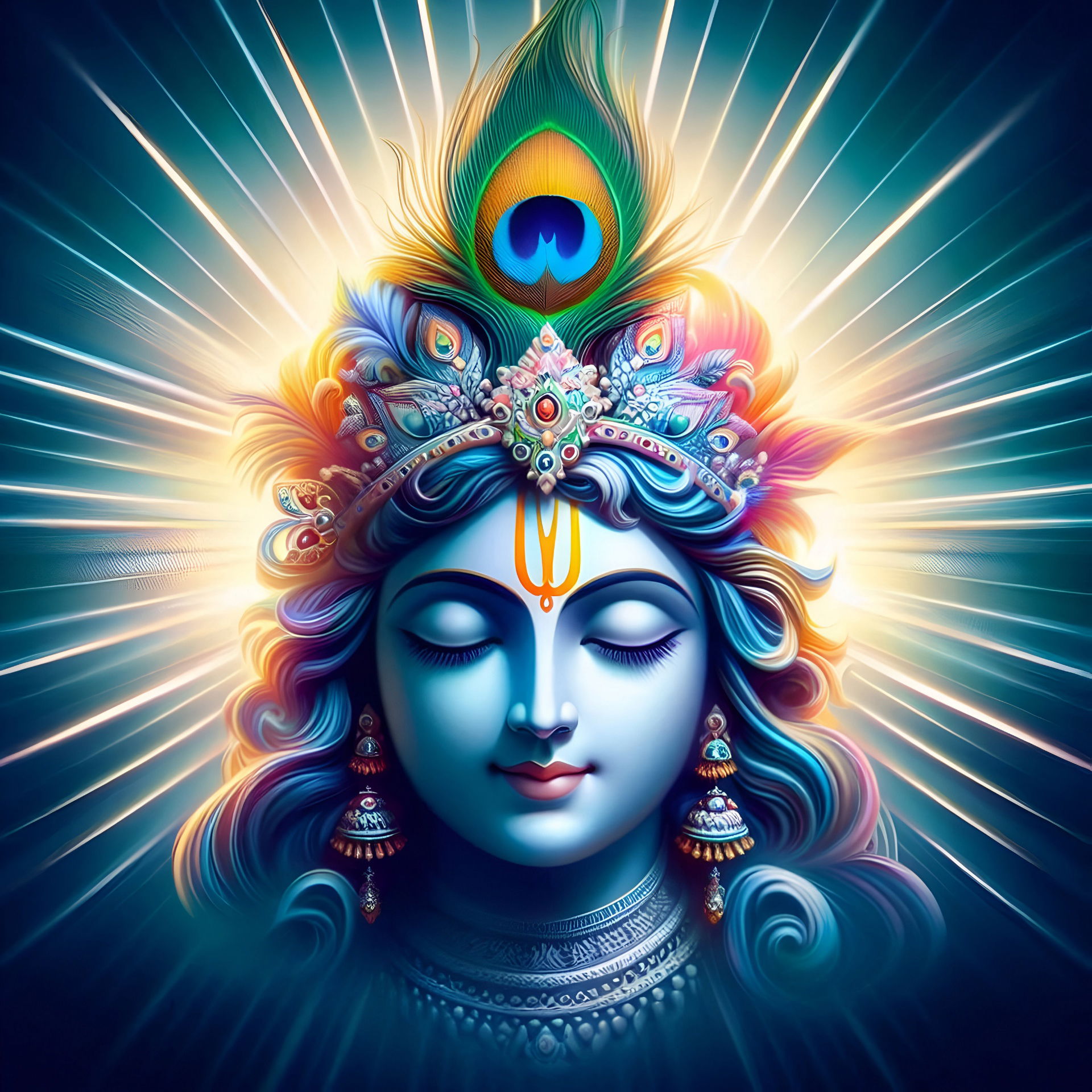 Lord Krishna with peacock feather crown